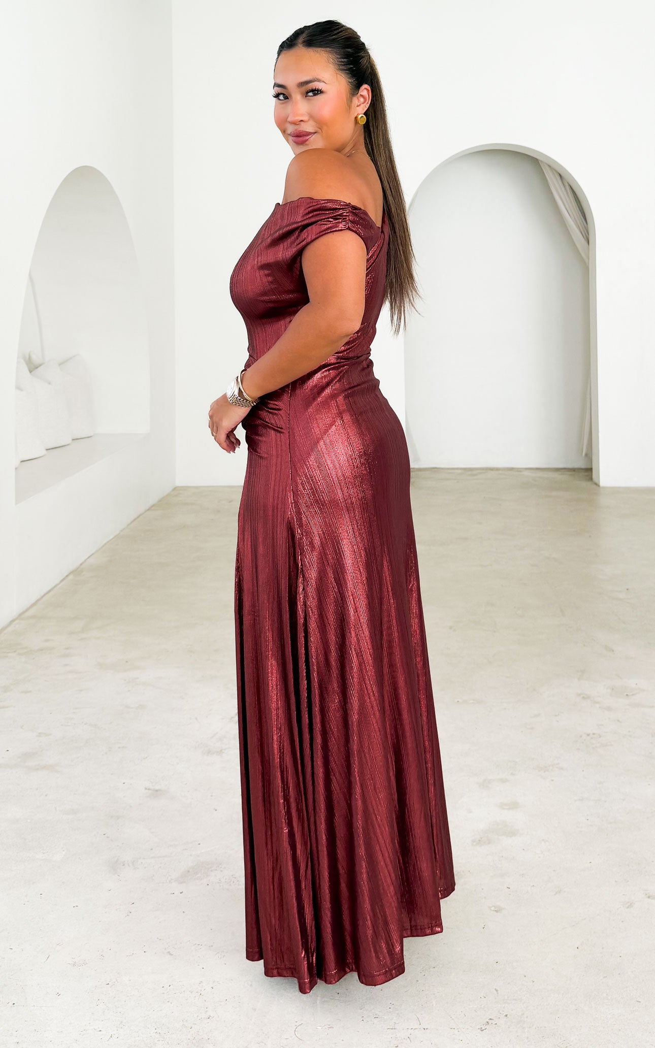 Tully Maxi Dress - Wine Sheen Metallic