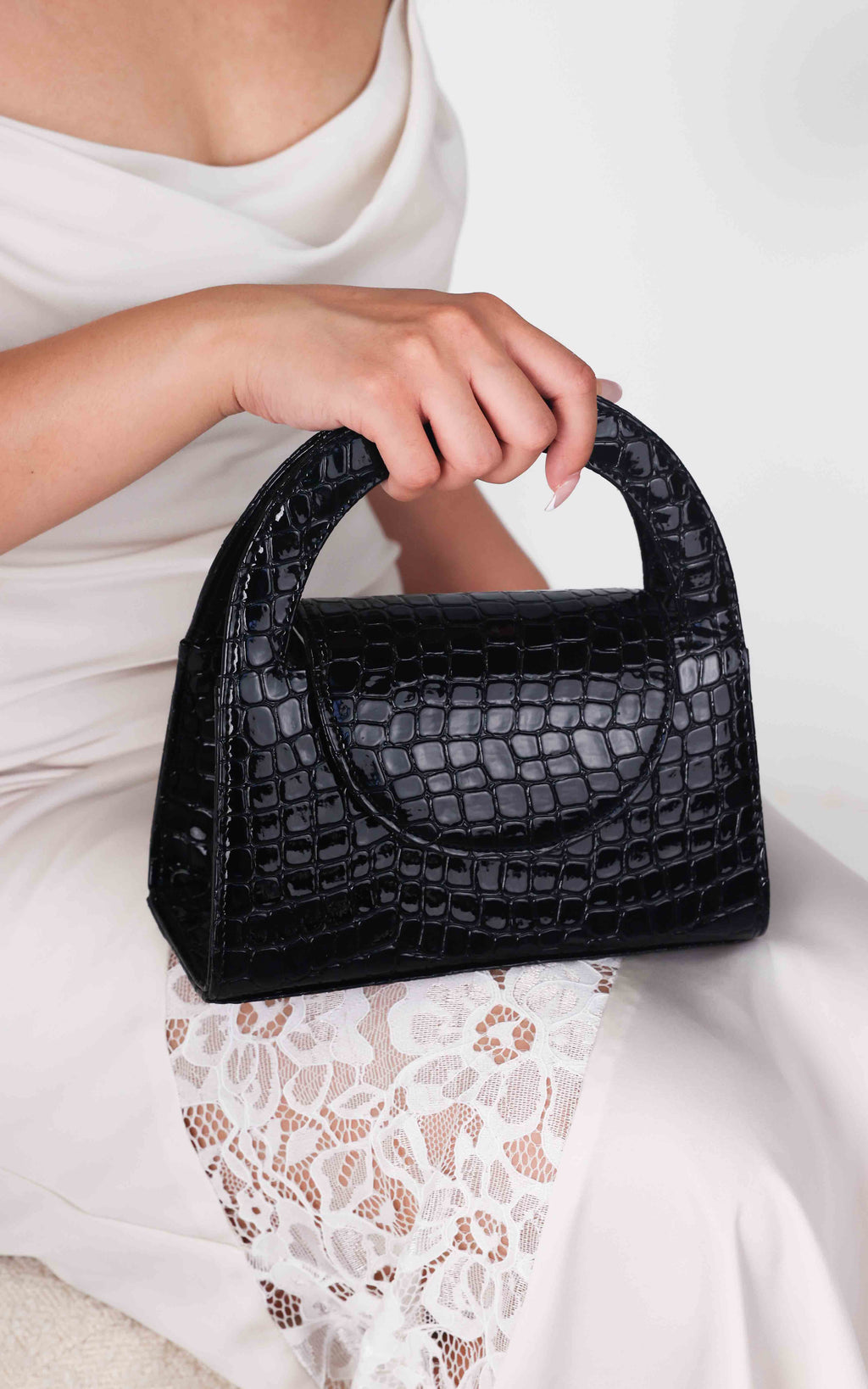 Twiggy Croc Texture Bag - Black
