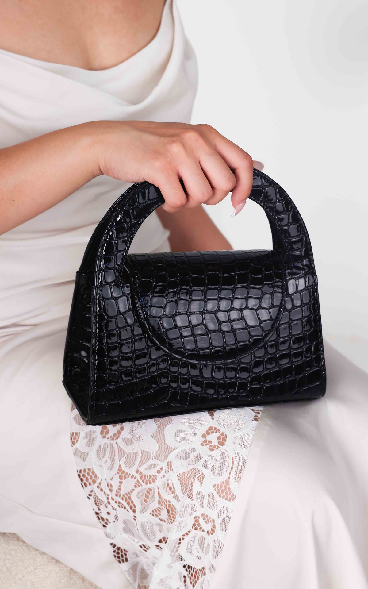 Twiggy Croc Texture Bag - Black