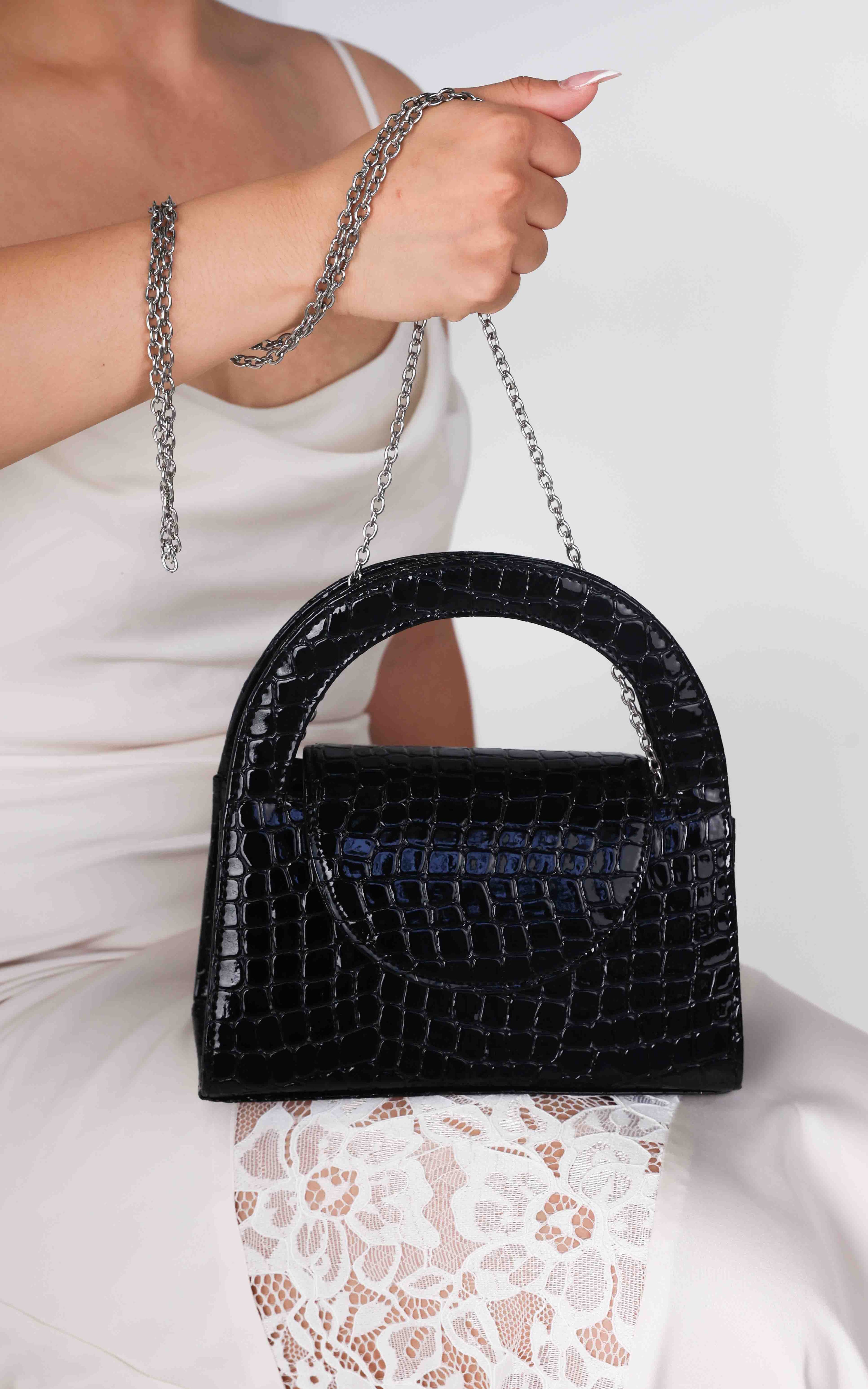 Twiggy Croc Texture Bag - Black