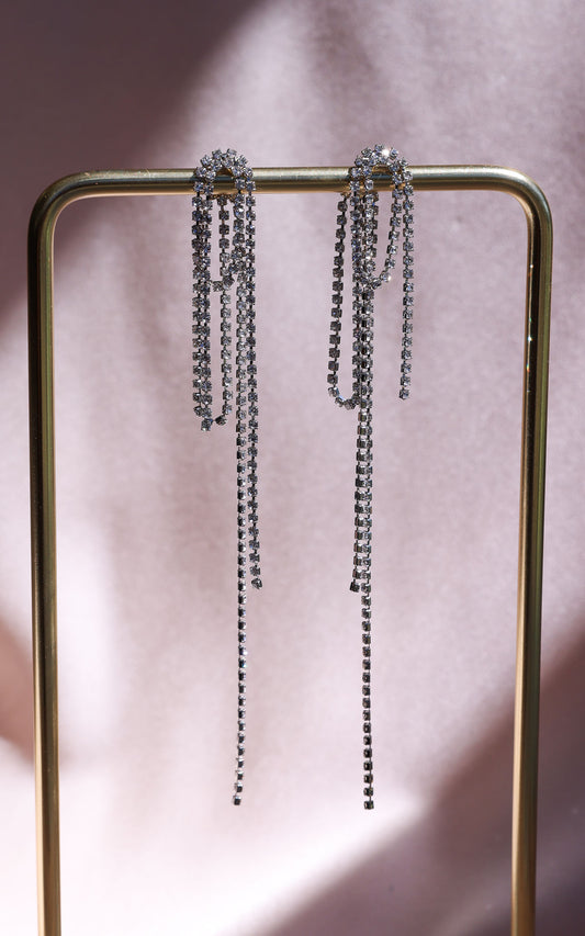 Twinkle Stud Earrings - Silver Loop Chain Diamante