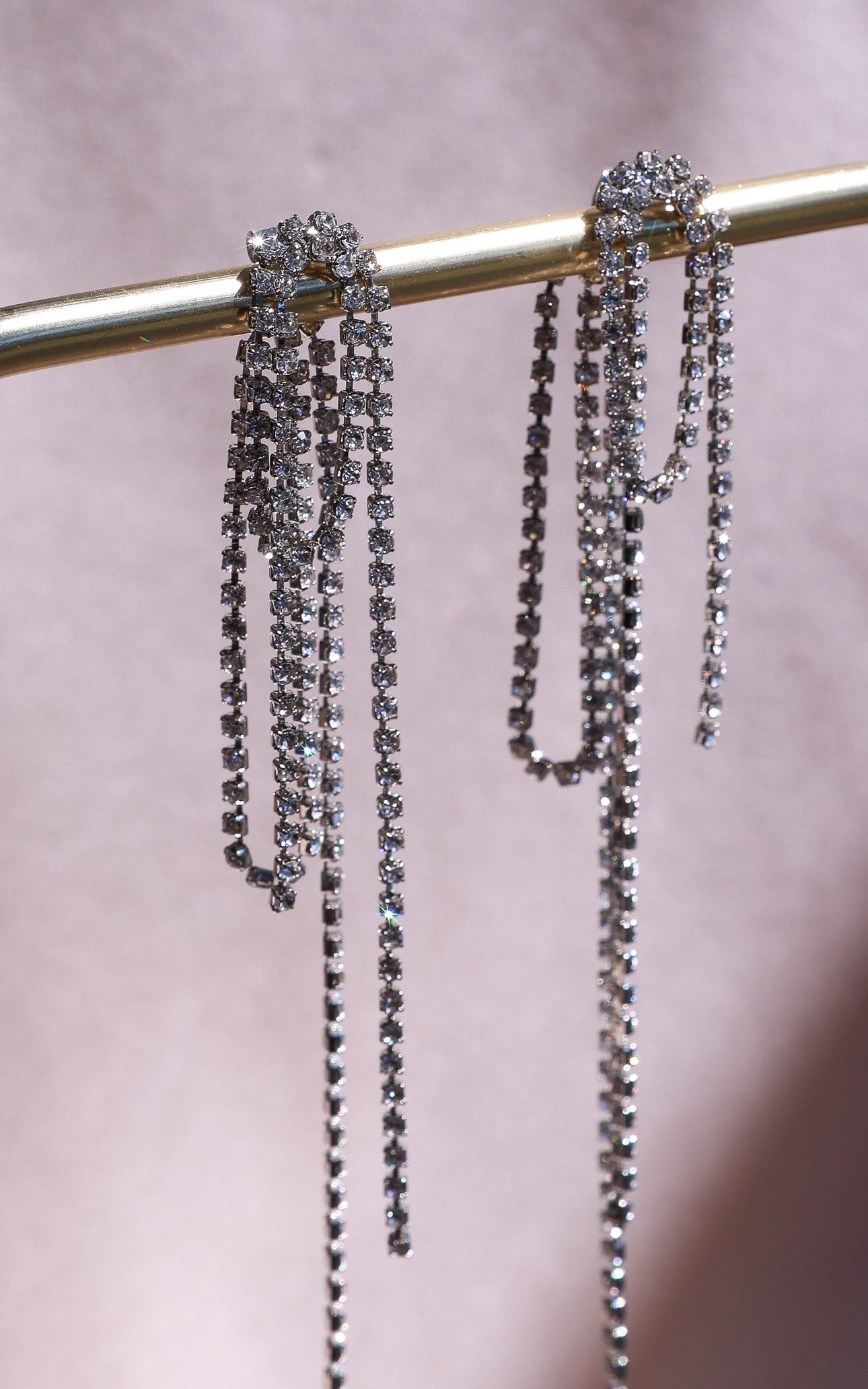 Twinkle Stud Earrings - Silver Loop Chain Diamante
