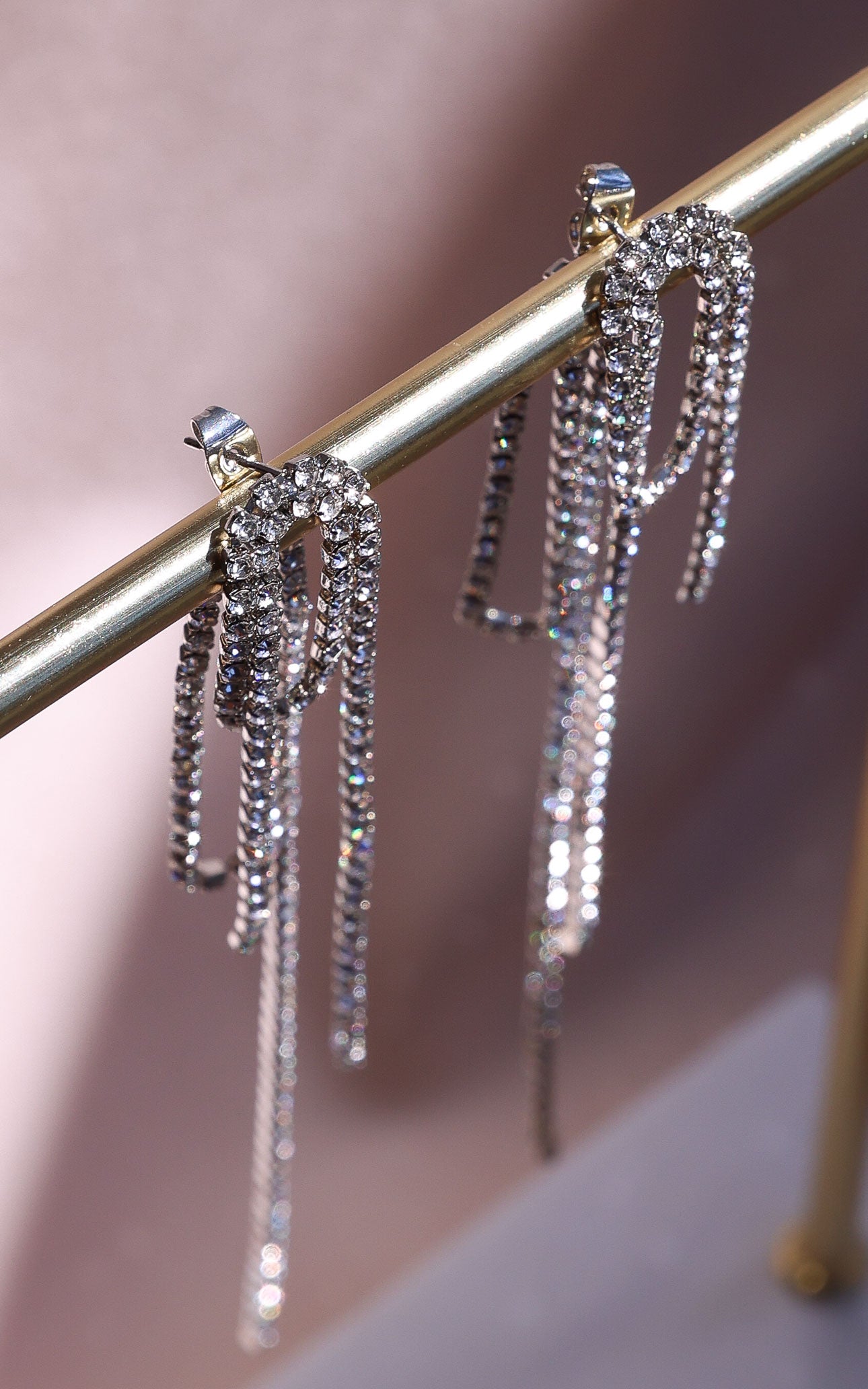 Twinkle Stud Earrings - Silver Loop Chain Diamante