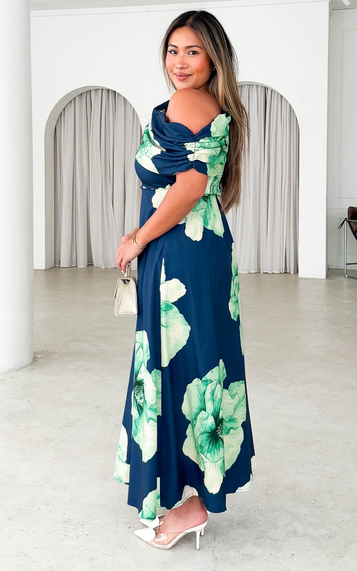 Thea Maxi Dress - Navy Green Floral