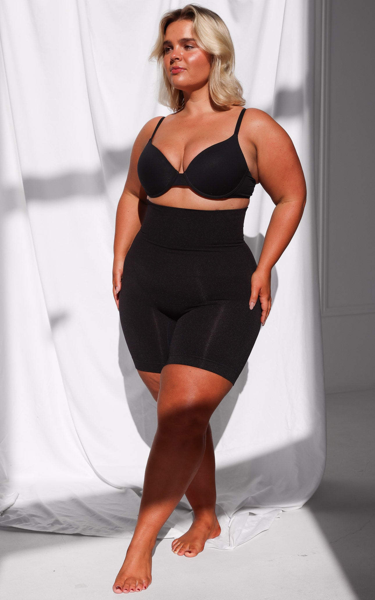 Tia High Waisted Boning Shapewear Control Shorts - Black