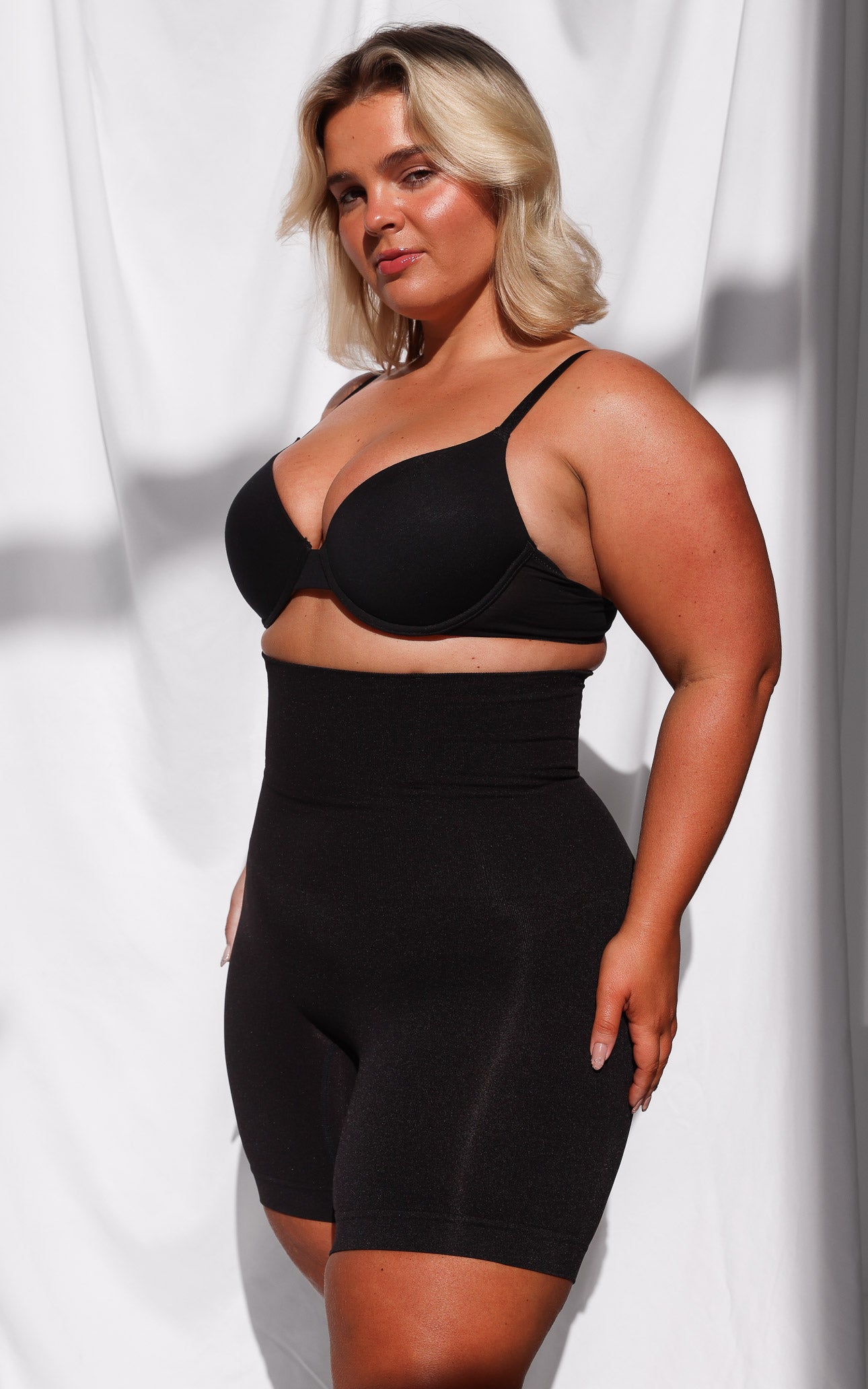 Tia High Waisted Boning Shapewear Control Shorts - Black