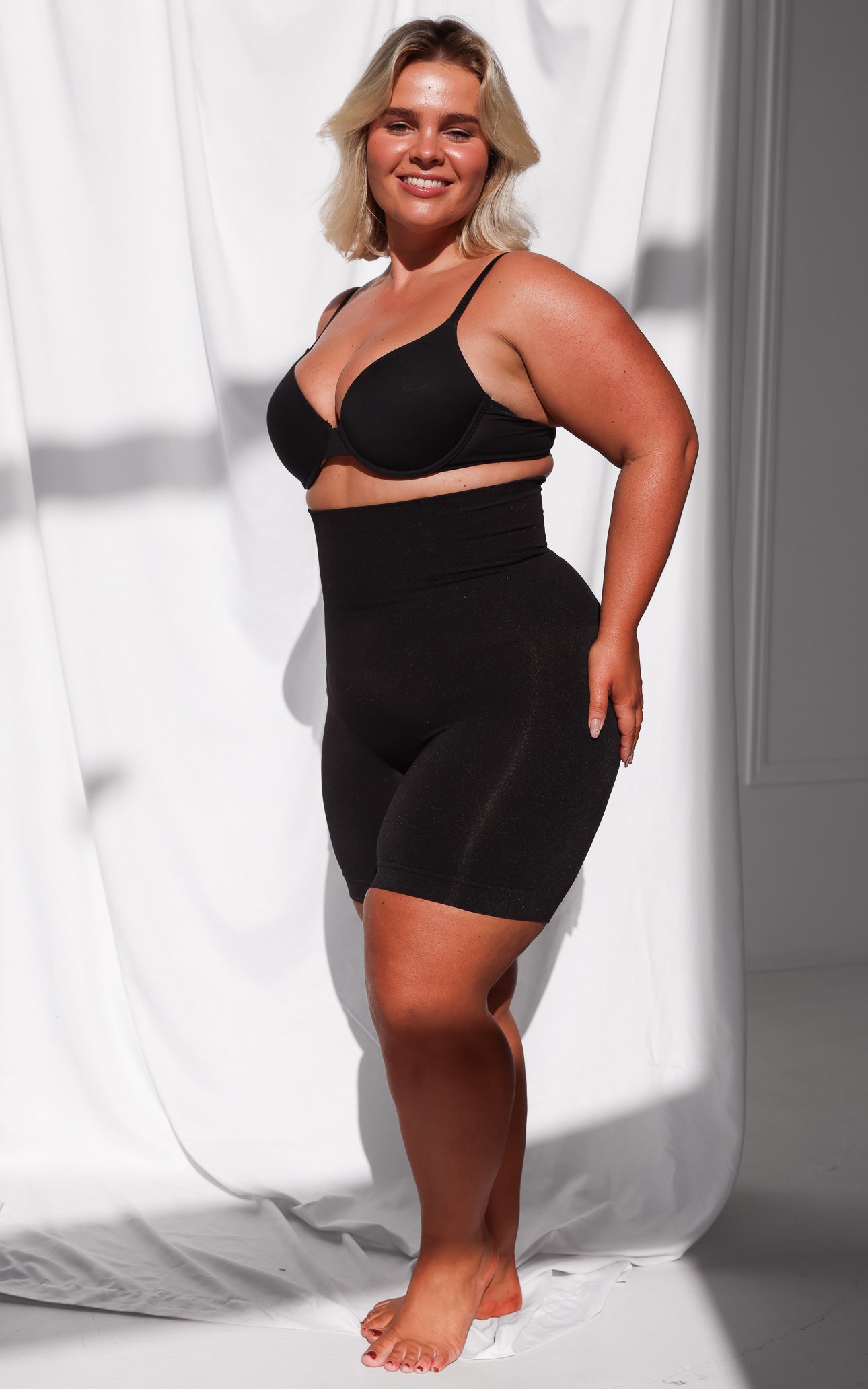 Tia High Waisted Boning Shapewear Control Shorts - Black