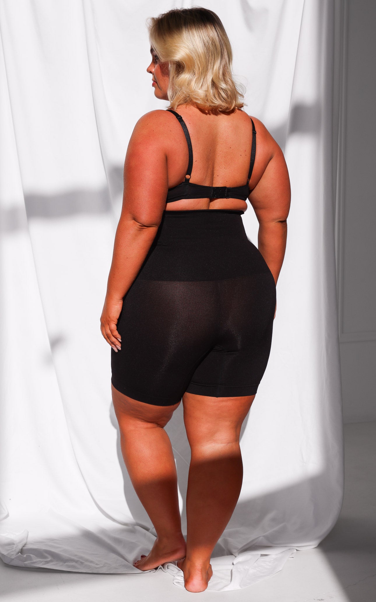 Tia High Waisted Boning Shapewear Control Shorts - Black