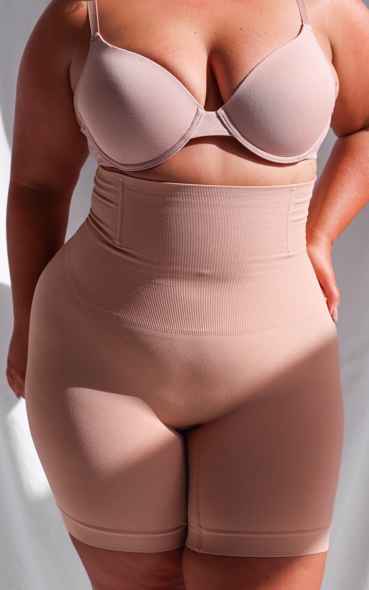 Tia High Waisted Boning Shapewear Control Shorts - Warm Nude