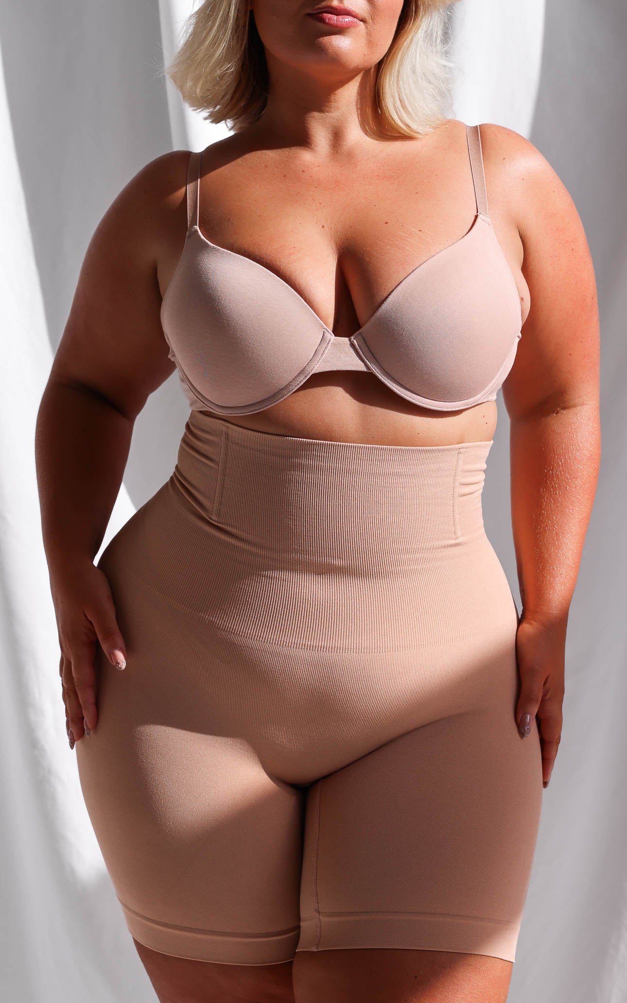 Tia High Waisted Boning Shapewear Control Shorts - Warm Nude