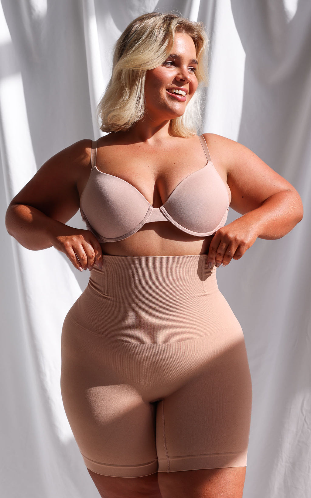 Tia High Waisted Boning Shapewear Control Shorts - Warm Nude