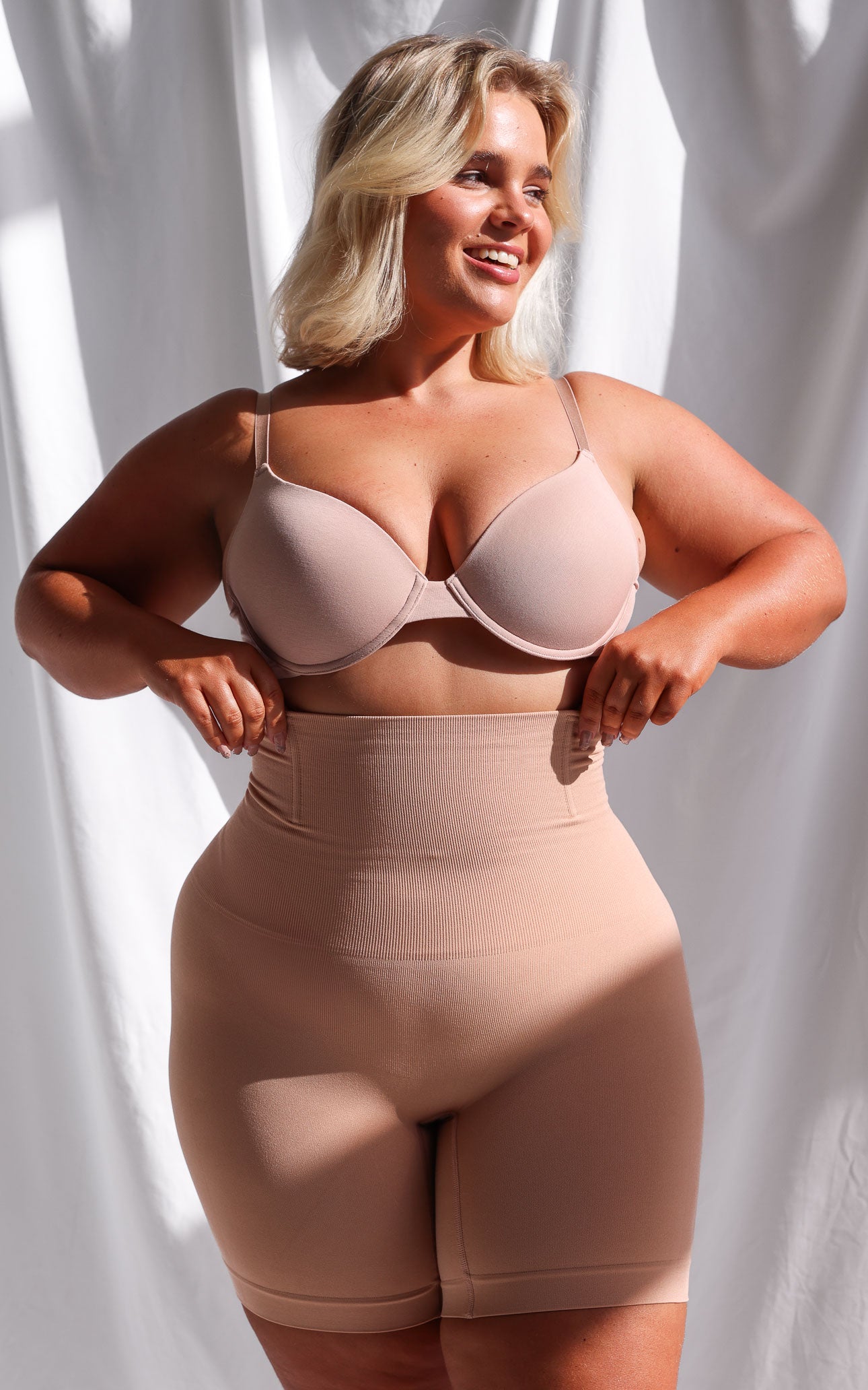 Tia High Waisted Boning Shapewear Control Shorts - Warm Nude