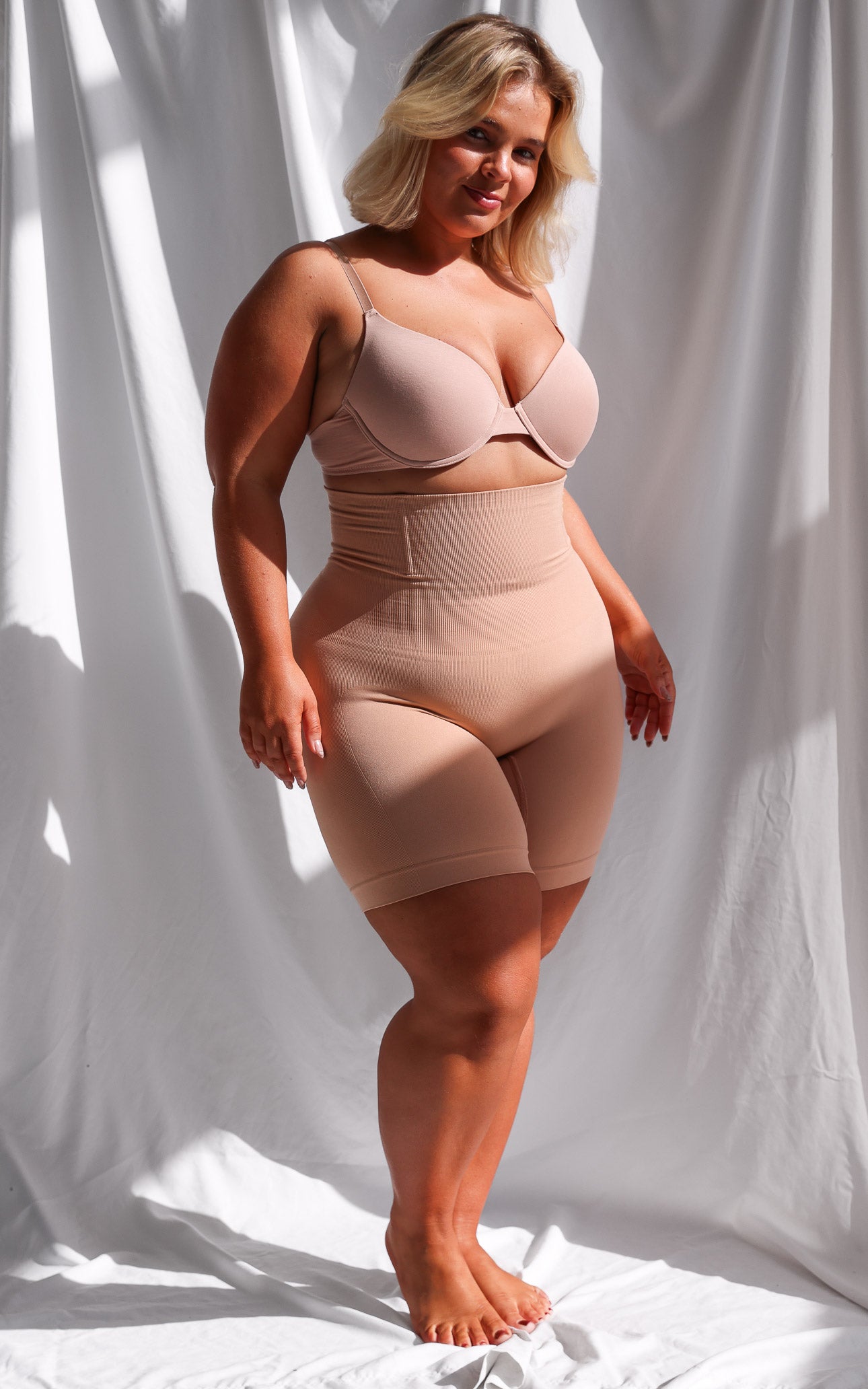 Tia High Waisted Boning Shapewear Control Shorts - Warm Nude
