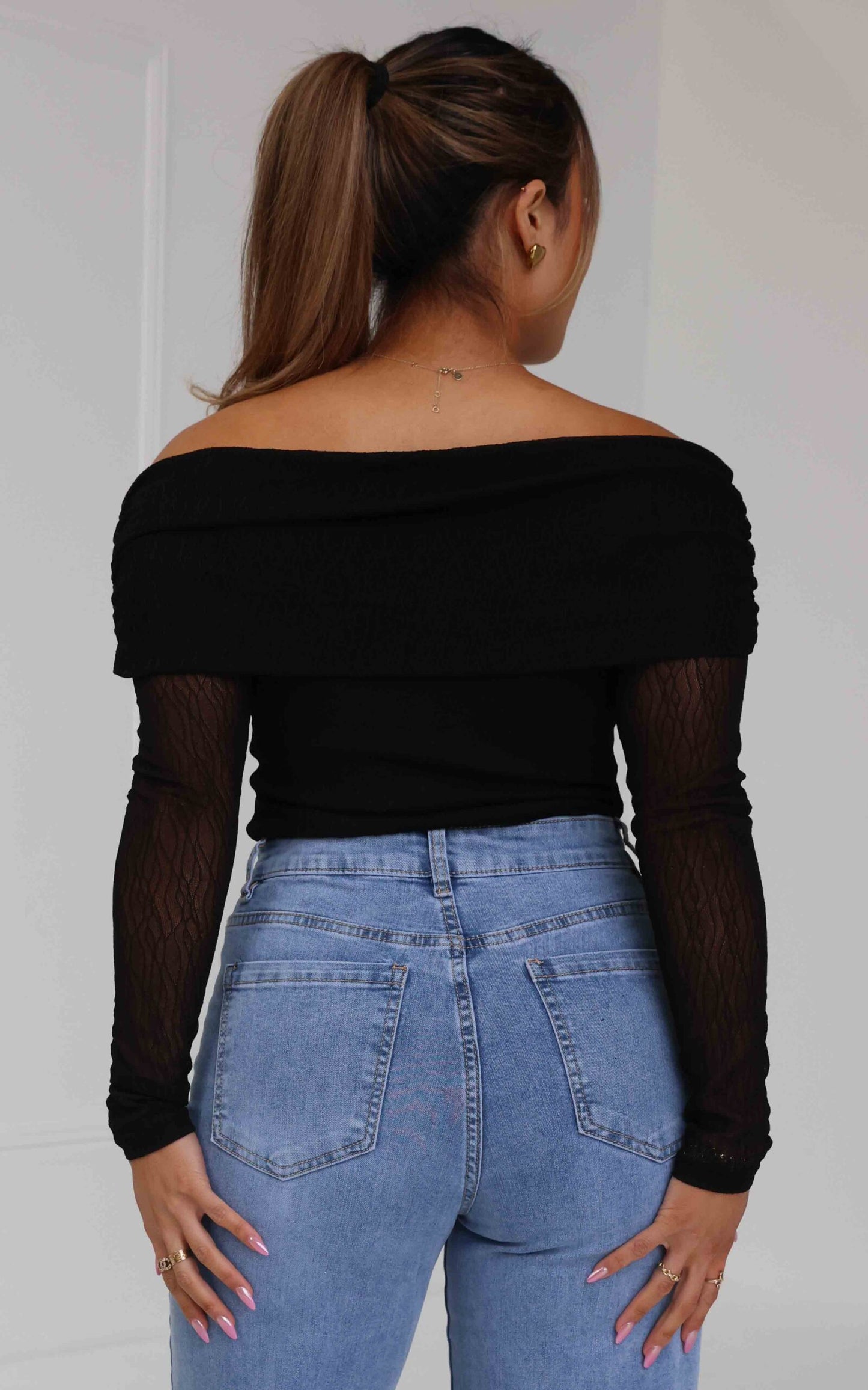 Ulla Mesh Top - Black Texture