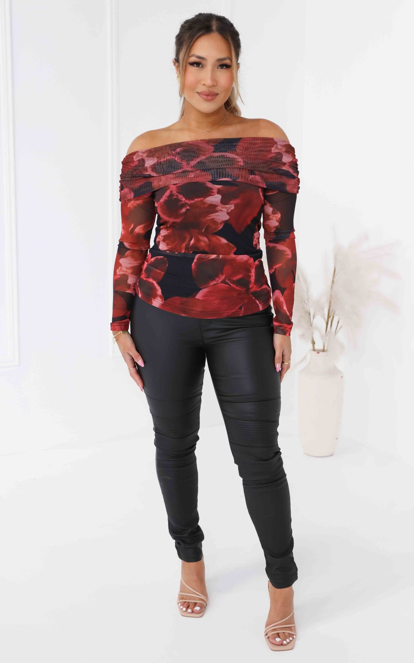 Ulla Mesh Top - Black Red Floral