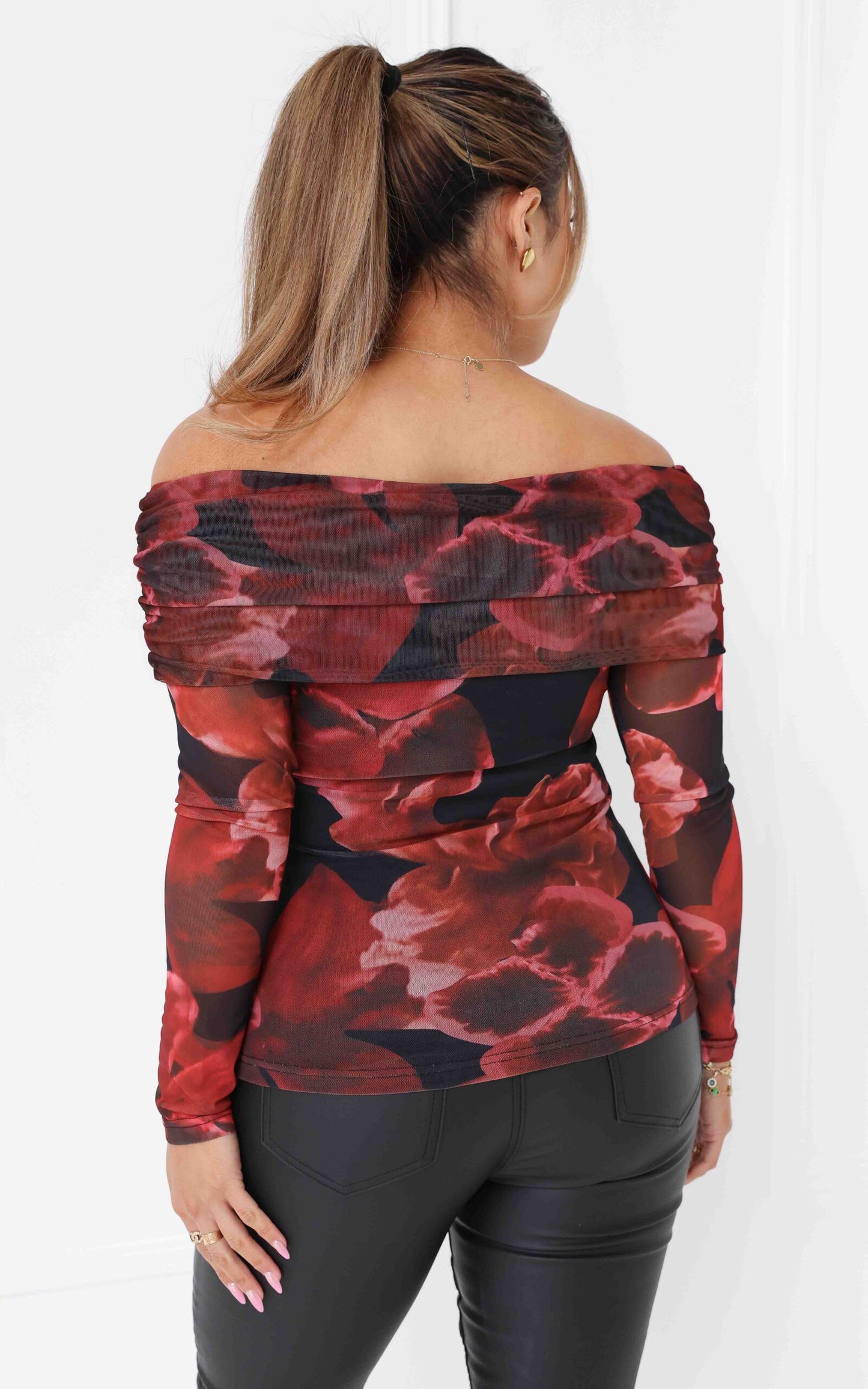 Ulla Mesh Top - Black Red Floral