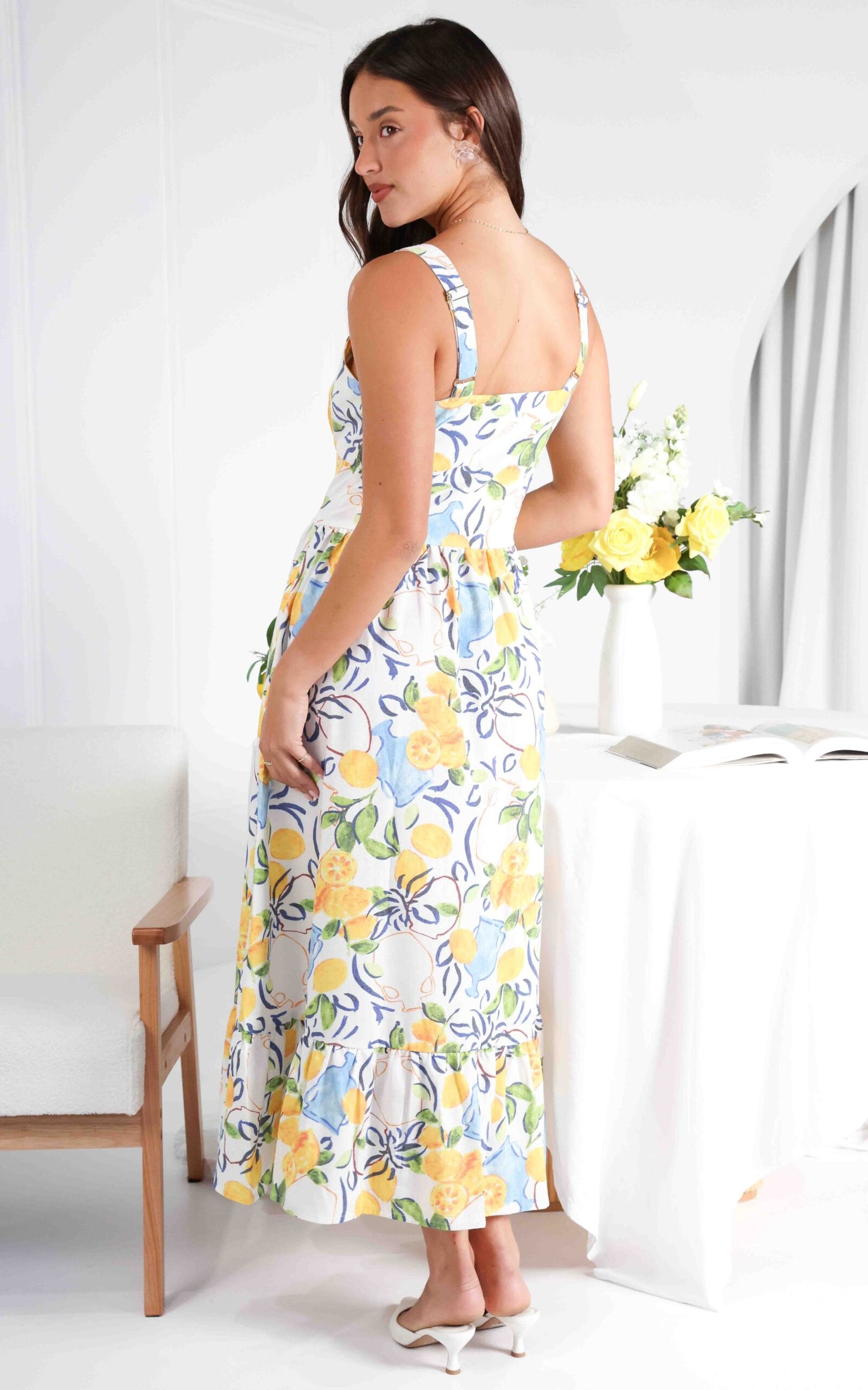 Vanderla Maxi Dress - White Lemon Print