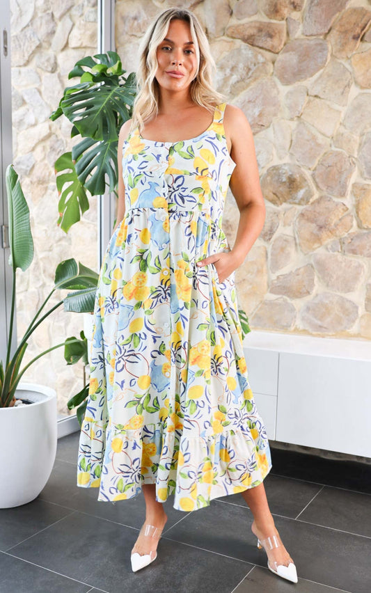 Vanderla Maxi Dress - White Lemon Print