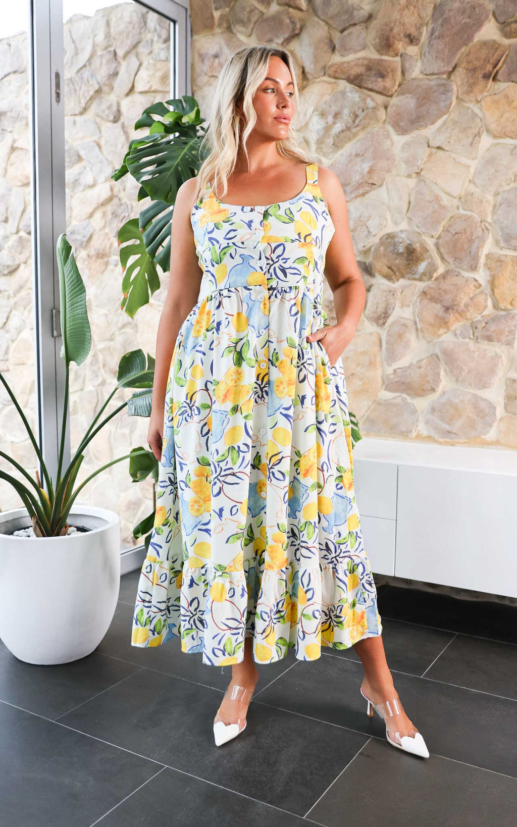 Vanderla Maxi Dress - White Lemon Print