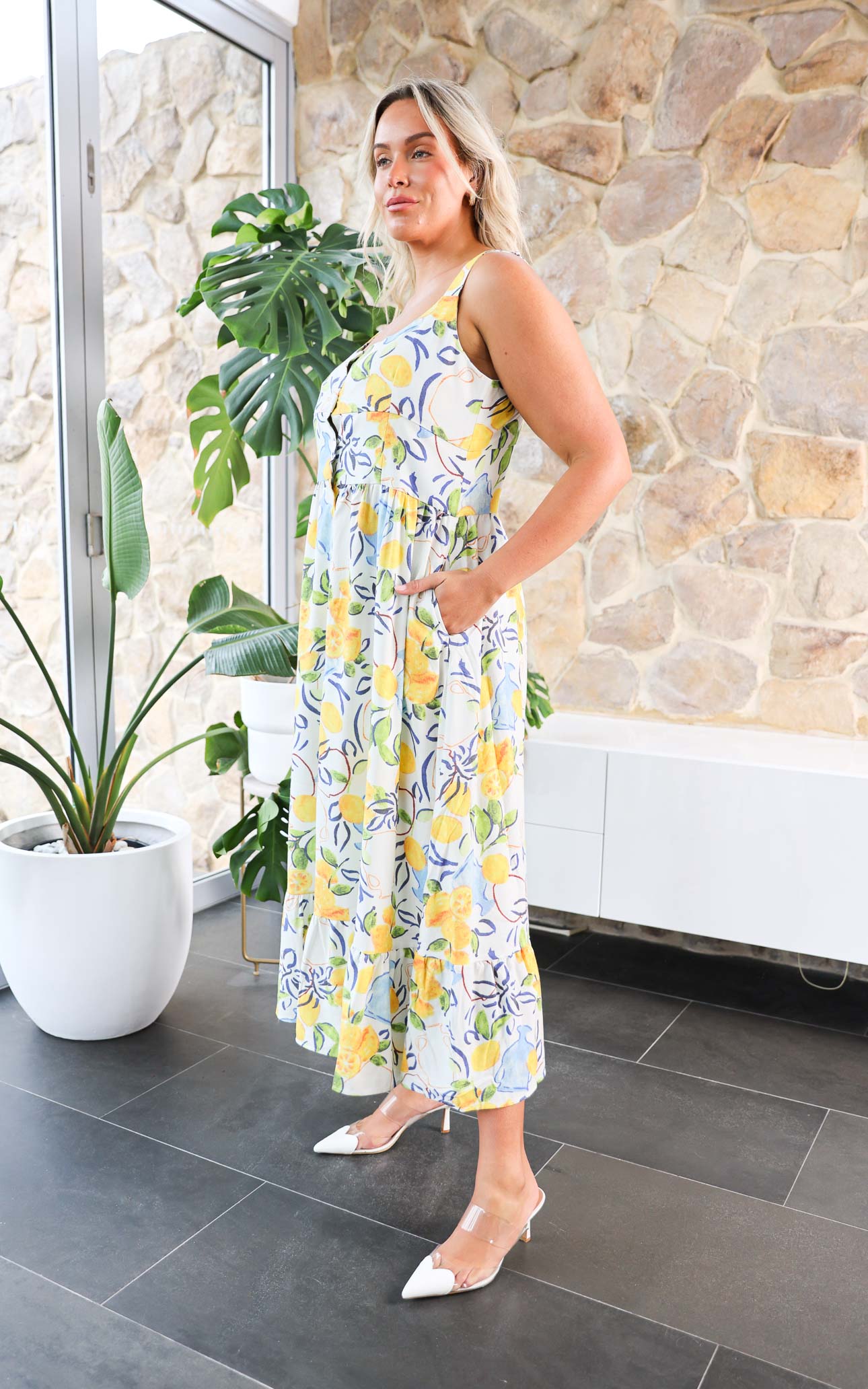 Vanderla Maxi Dress - White Lemon Print