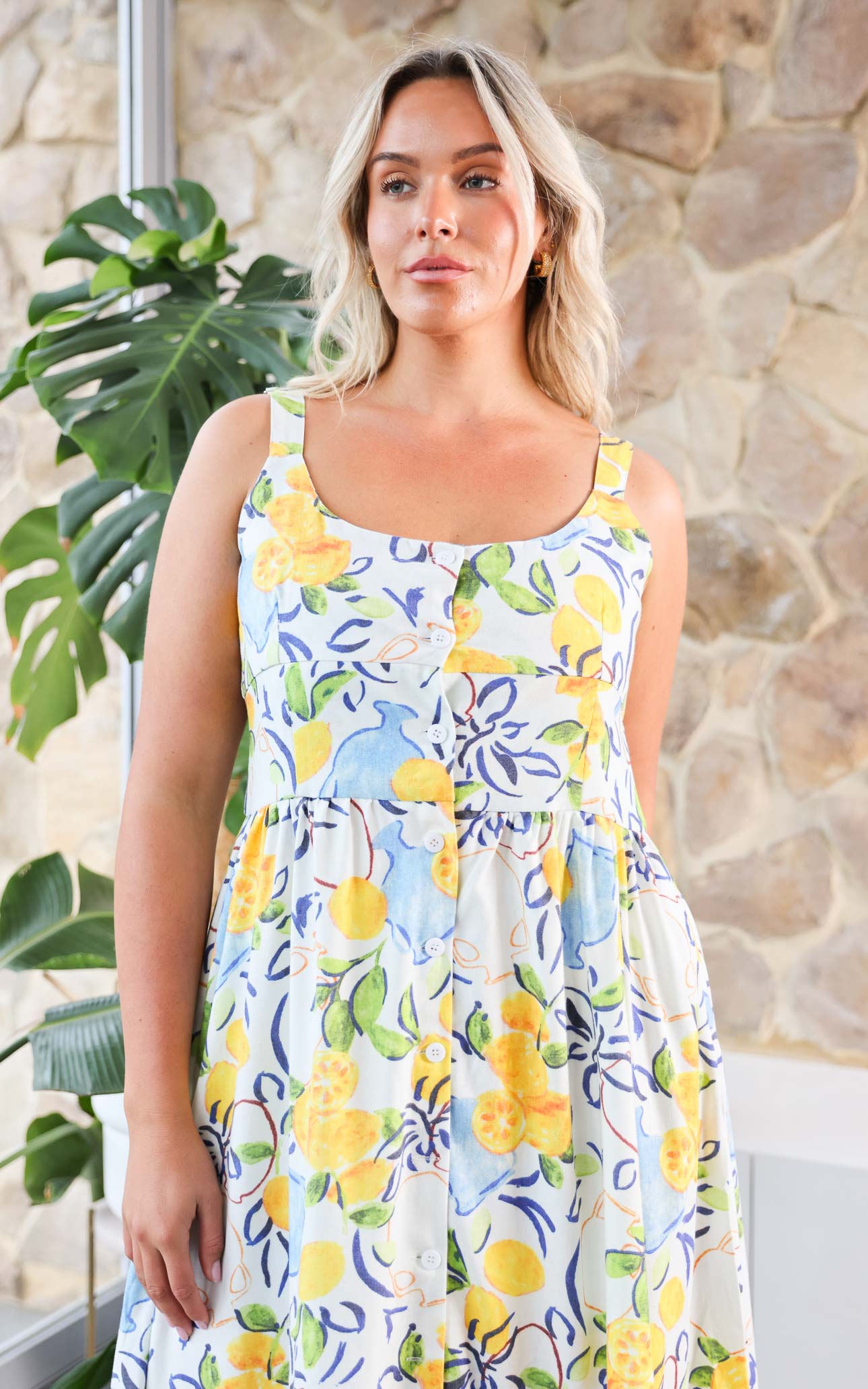 Vanderla Maxi Dress - White Lemon Print