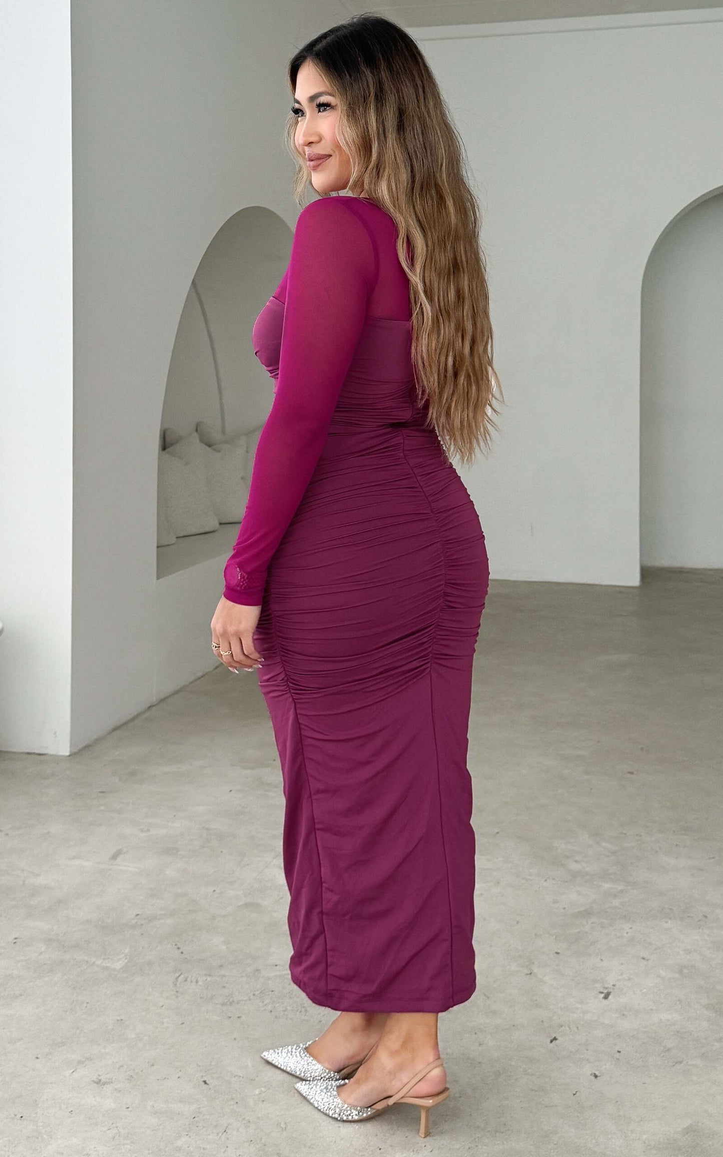 Veda Mesh Midi Dress - Magenta Purple