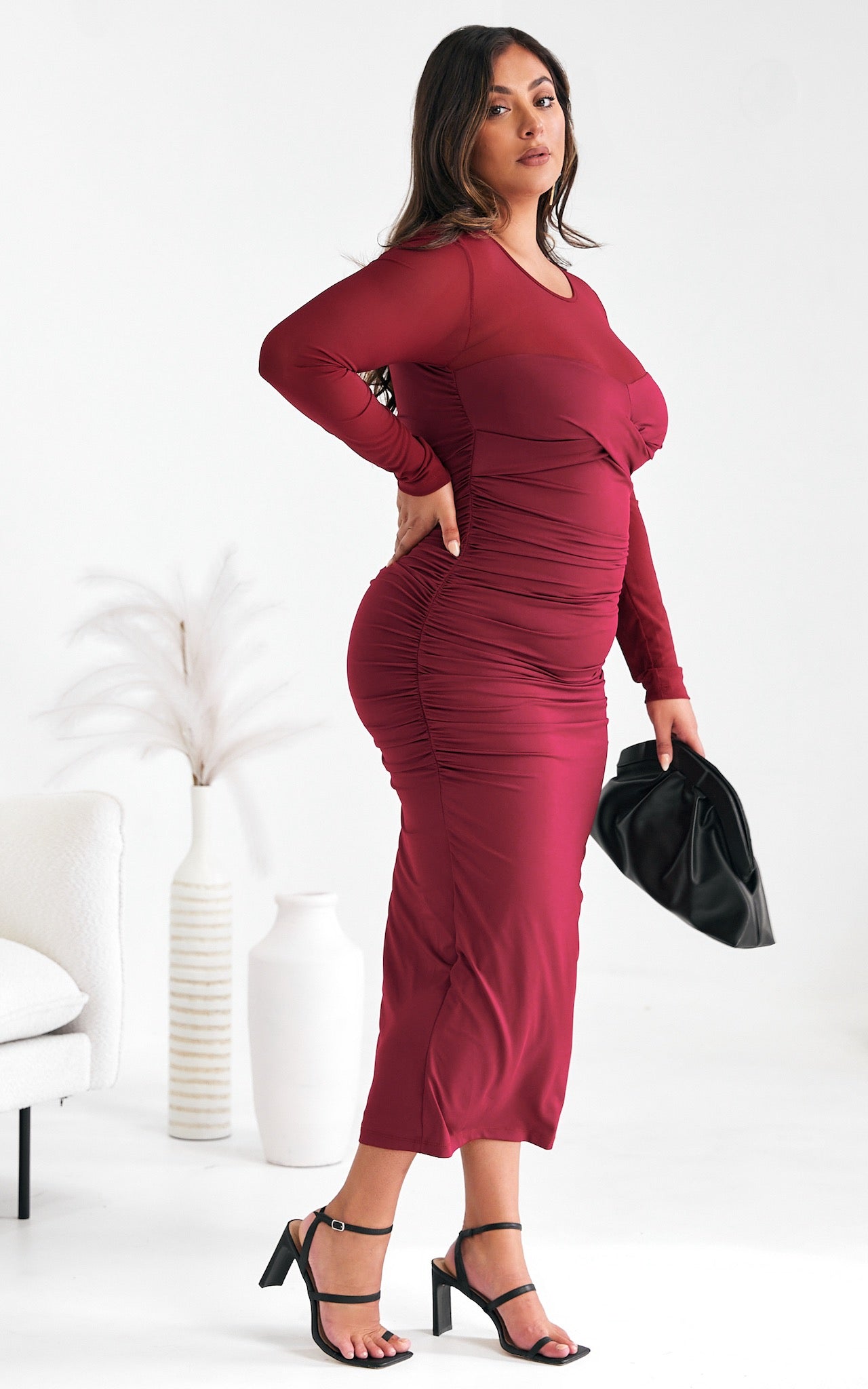 Veda Mesh Midi Dress - Wine