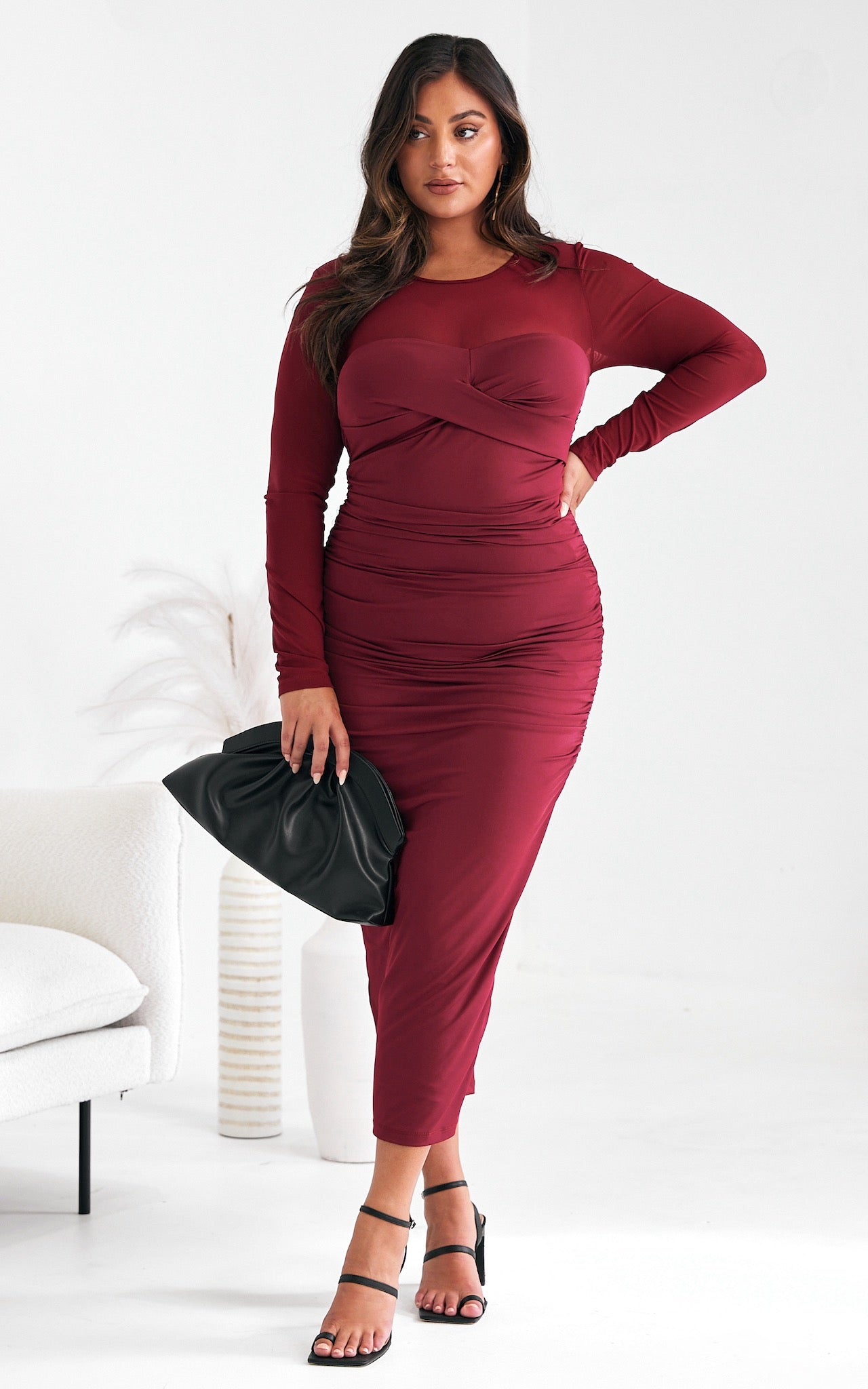 Veda Mesh Midi Dress - Wine