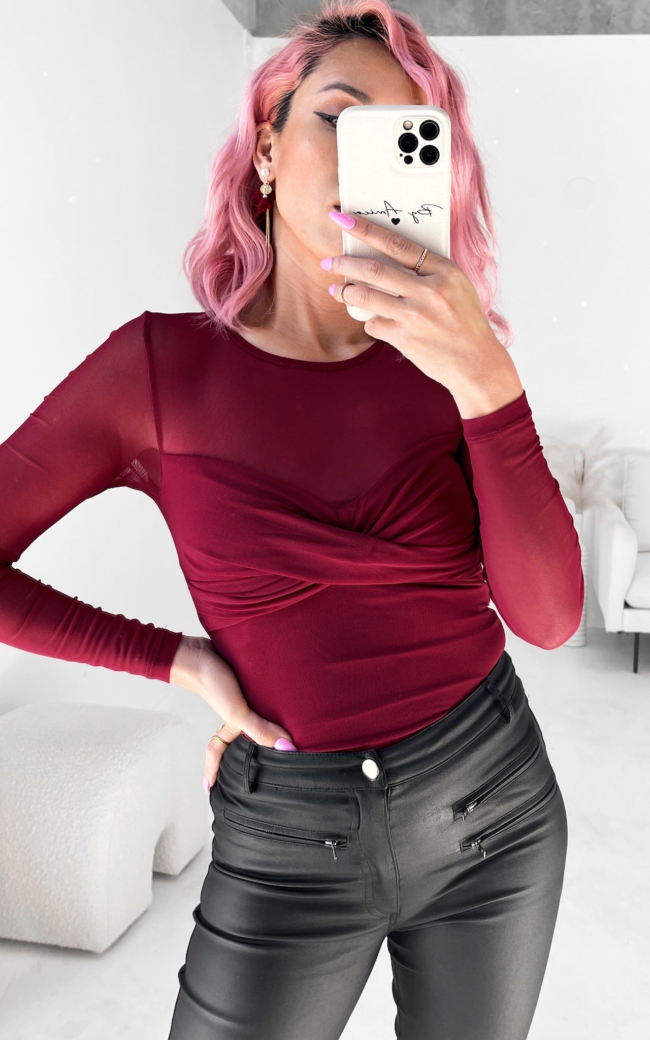 Veda Mesh Top - Wine