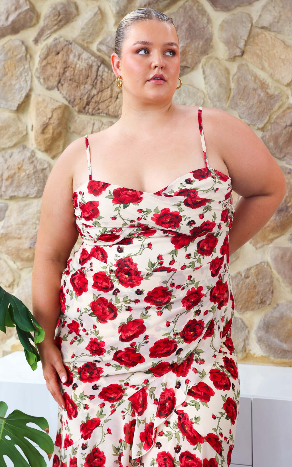 Venetia Maxi Dress - Beige Red Floral