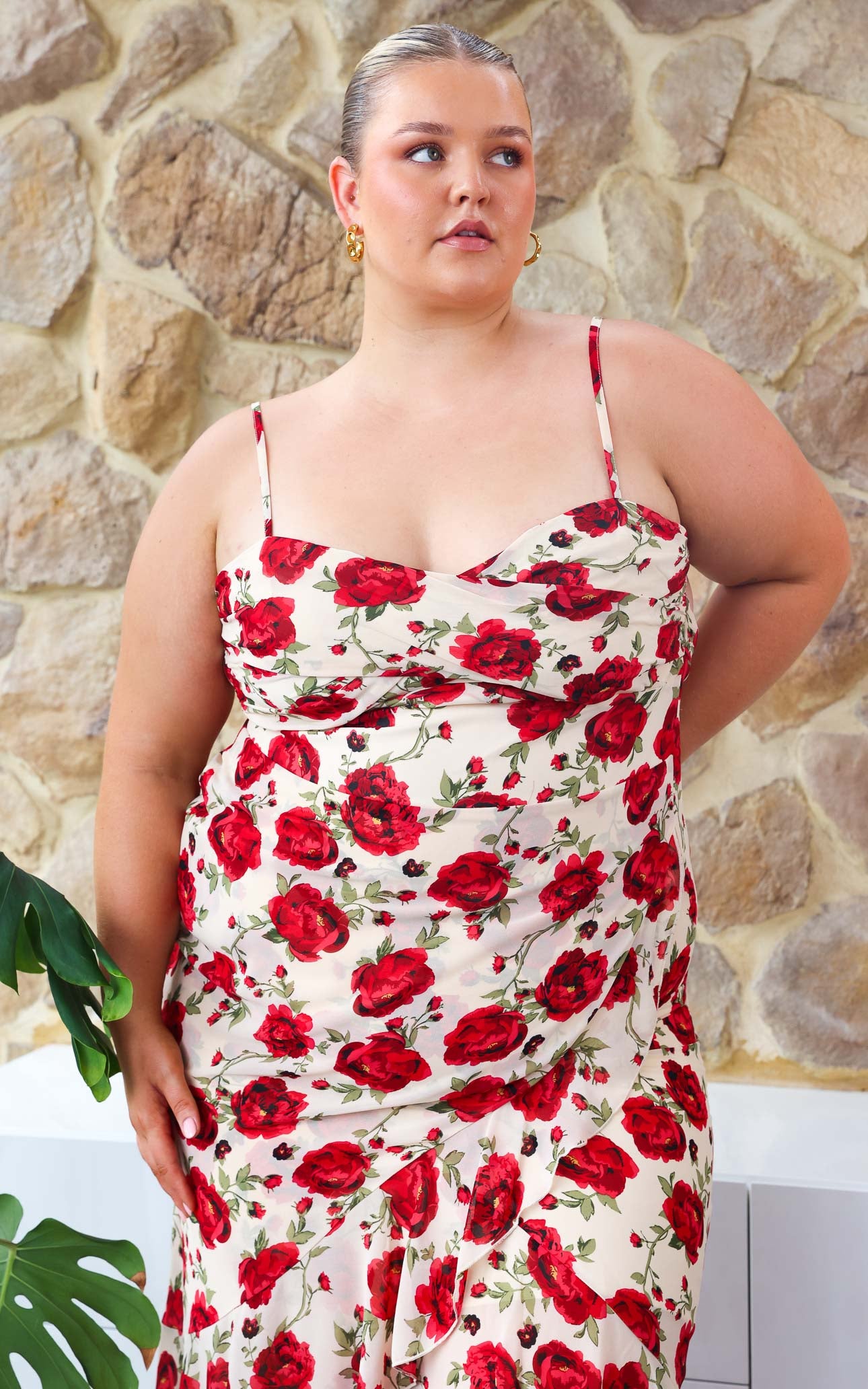 Venetia Maxi Dress - Beige Red Floral