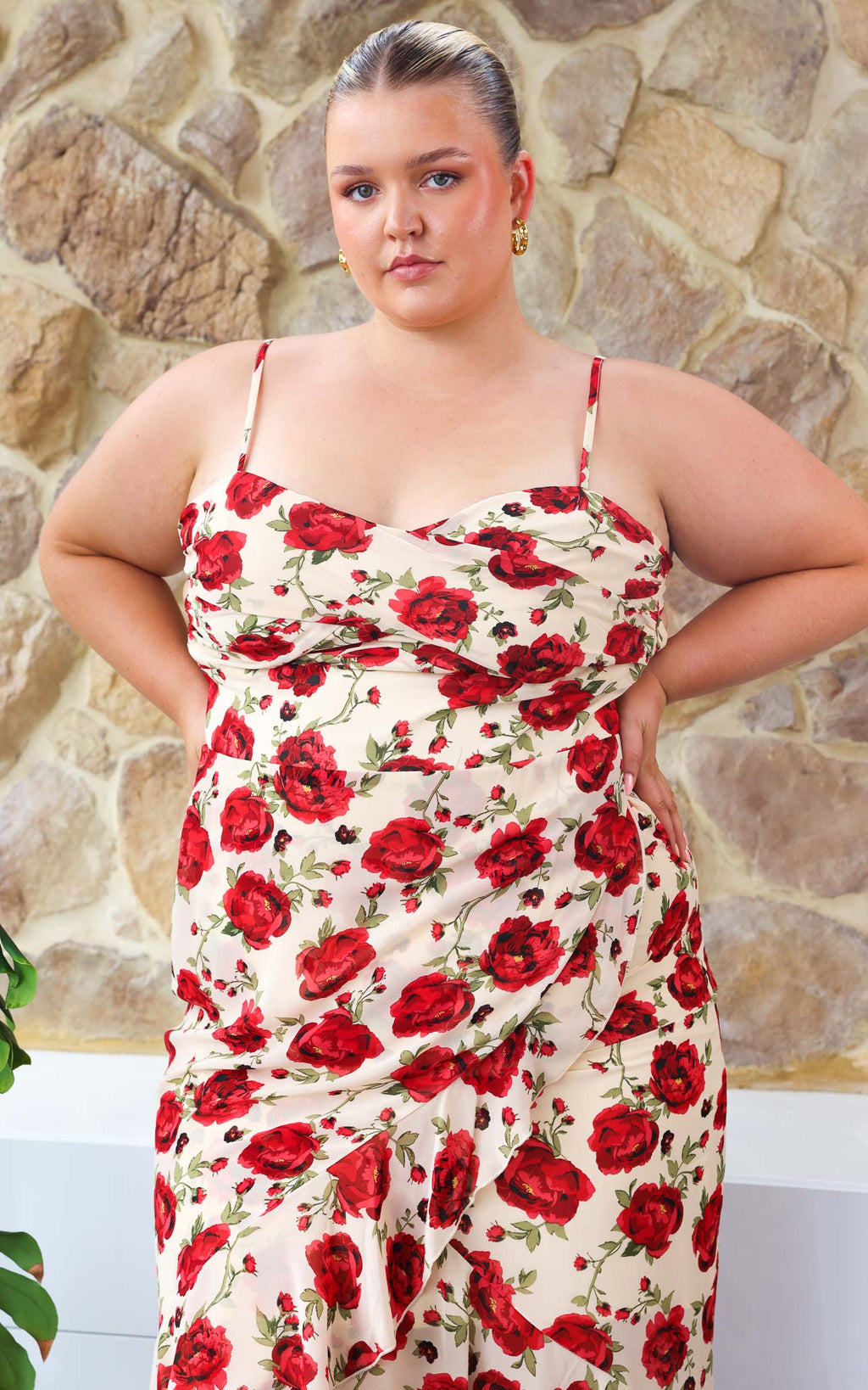 Venetia Maxi Dress - Beige Red Floral