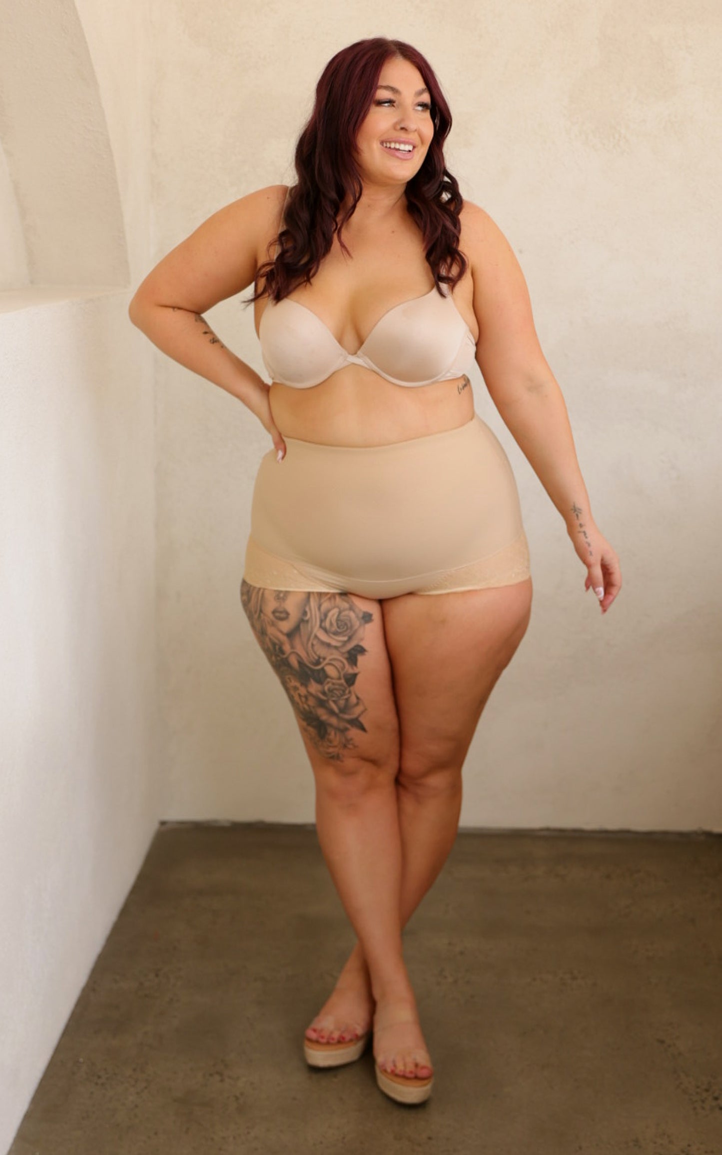 Venus High Waisted Lace Shapewear Briefs - Nude