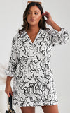 Vernon Dress - White Black Print