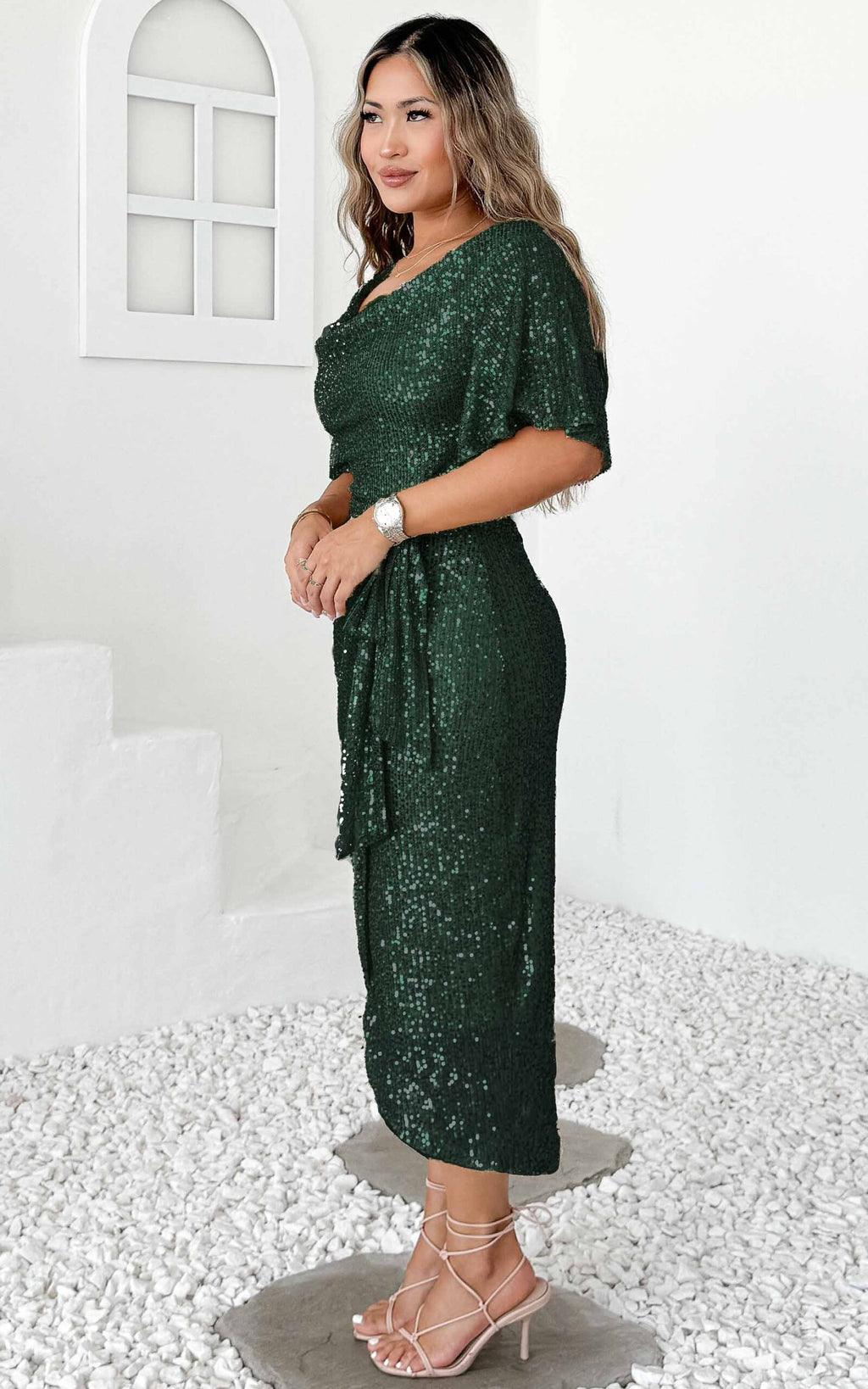 Vernot Midi Dress - Emerald Sequin