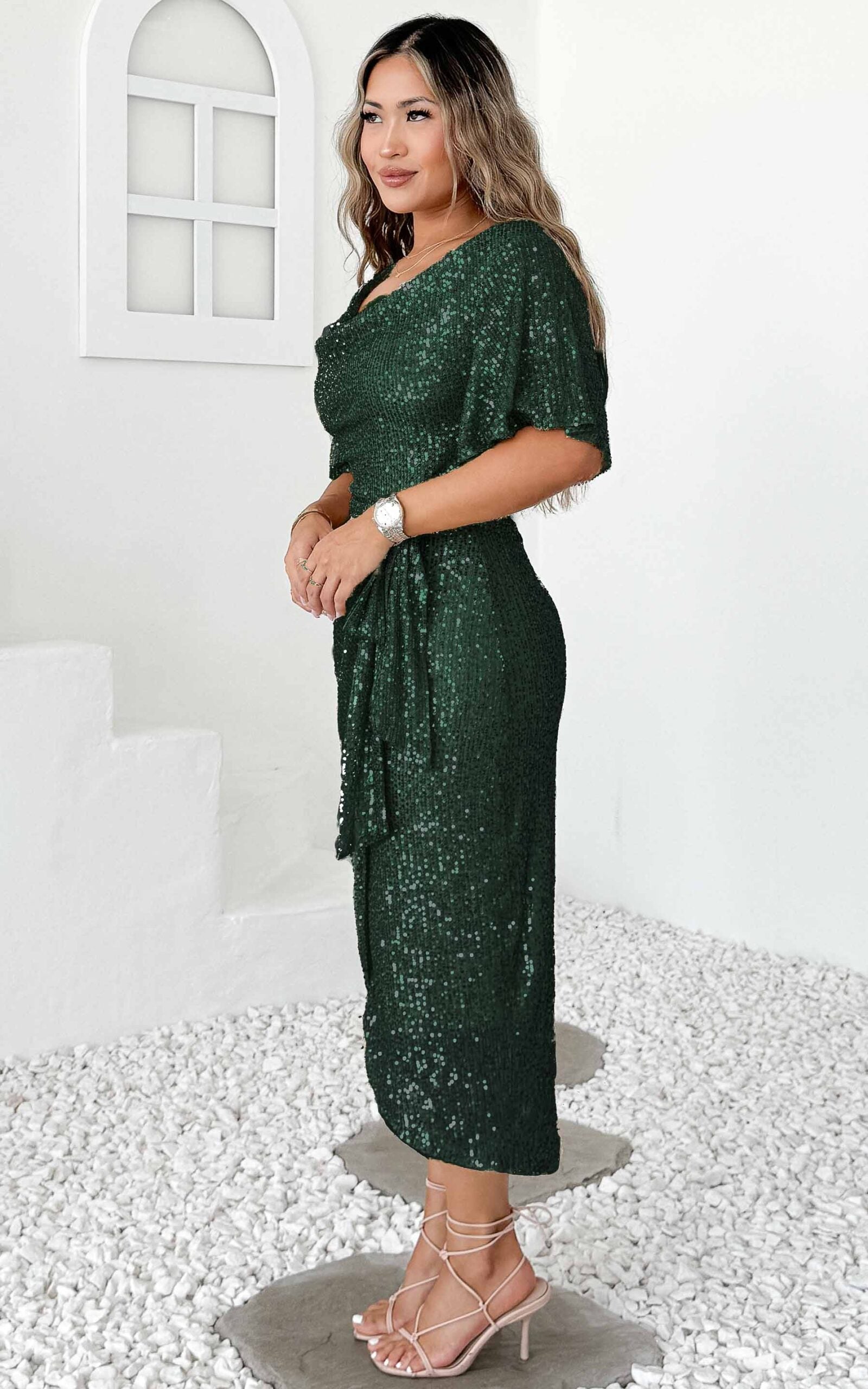 Vernot Midi Dress - Emerald Sequin