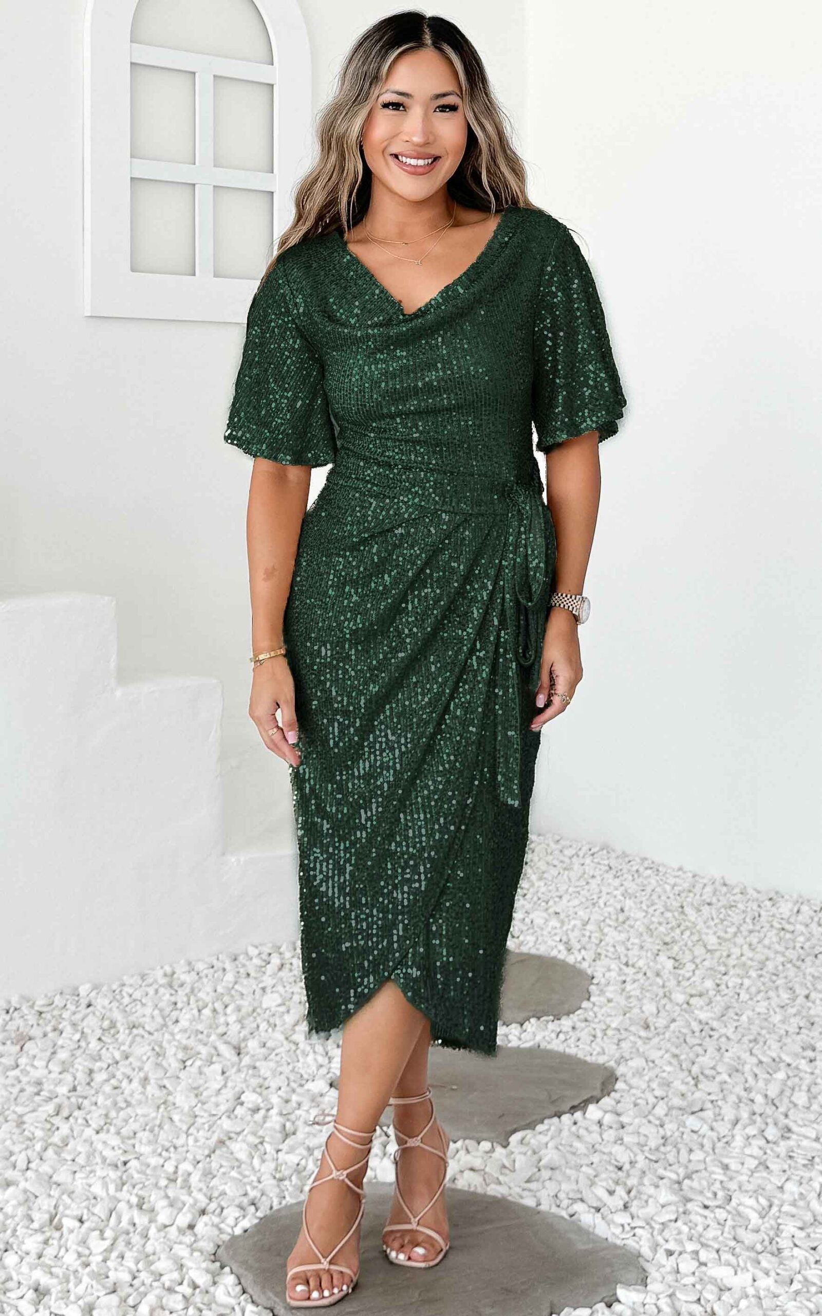 Vernot Midi Dress - Emerald Sequin
