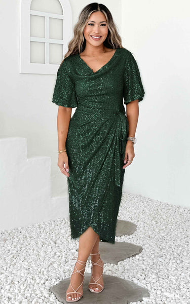 green emerald velvet dress Elphie Strapless Sequin Corset Midi Dress - Green | Occasion Dress in Sizes  XXS6X