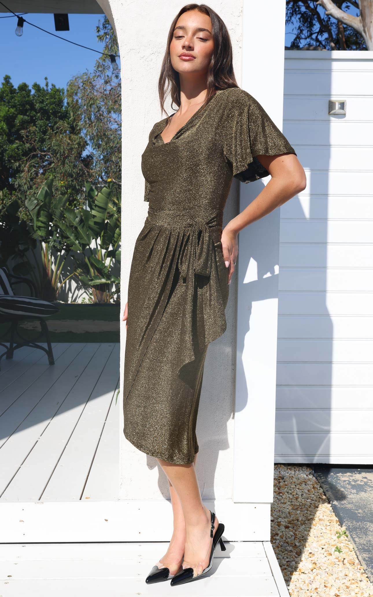 Vernot Midi Dress - Gold Metallic