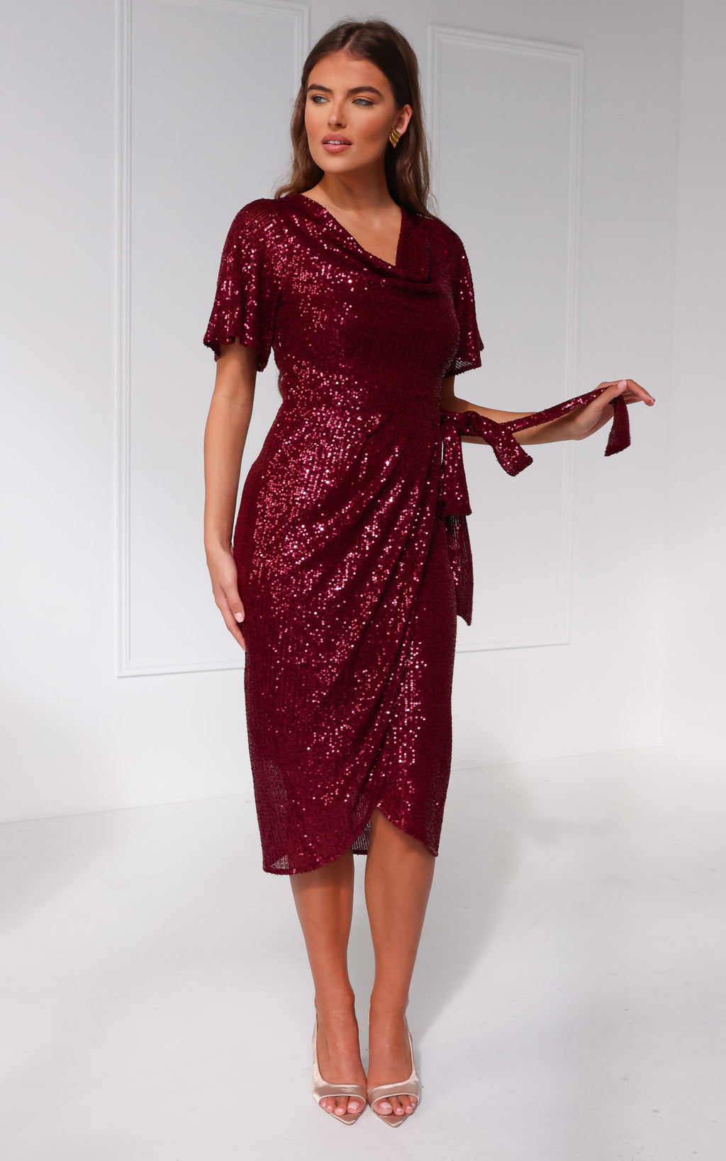 Vernot Midi Dress - Wine Sequin