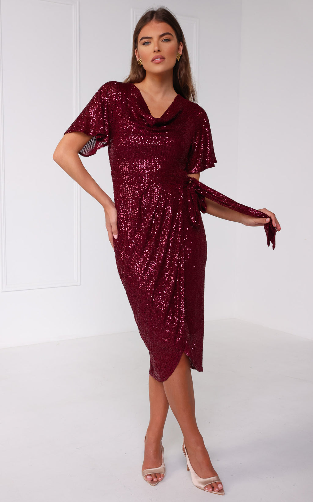 Vernot Midi Dress - Wine Sequin