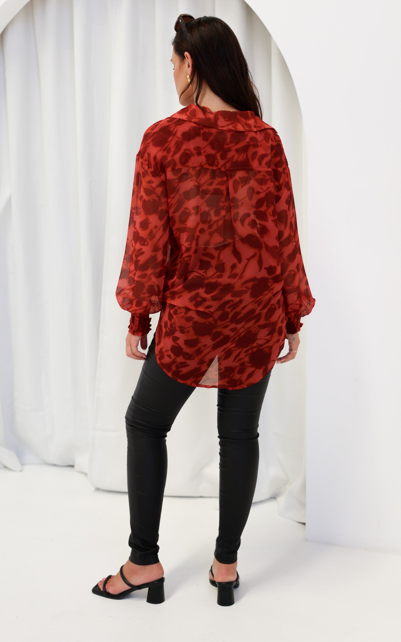 Veronica Shirt Blouse - Burnt Red Orange Floral