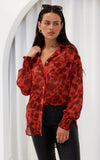 Veronica Shirt Blouse - Burnt Red Orange Floral