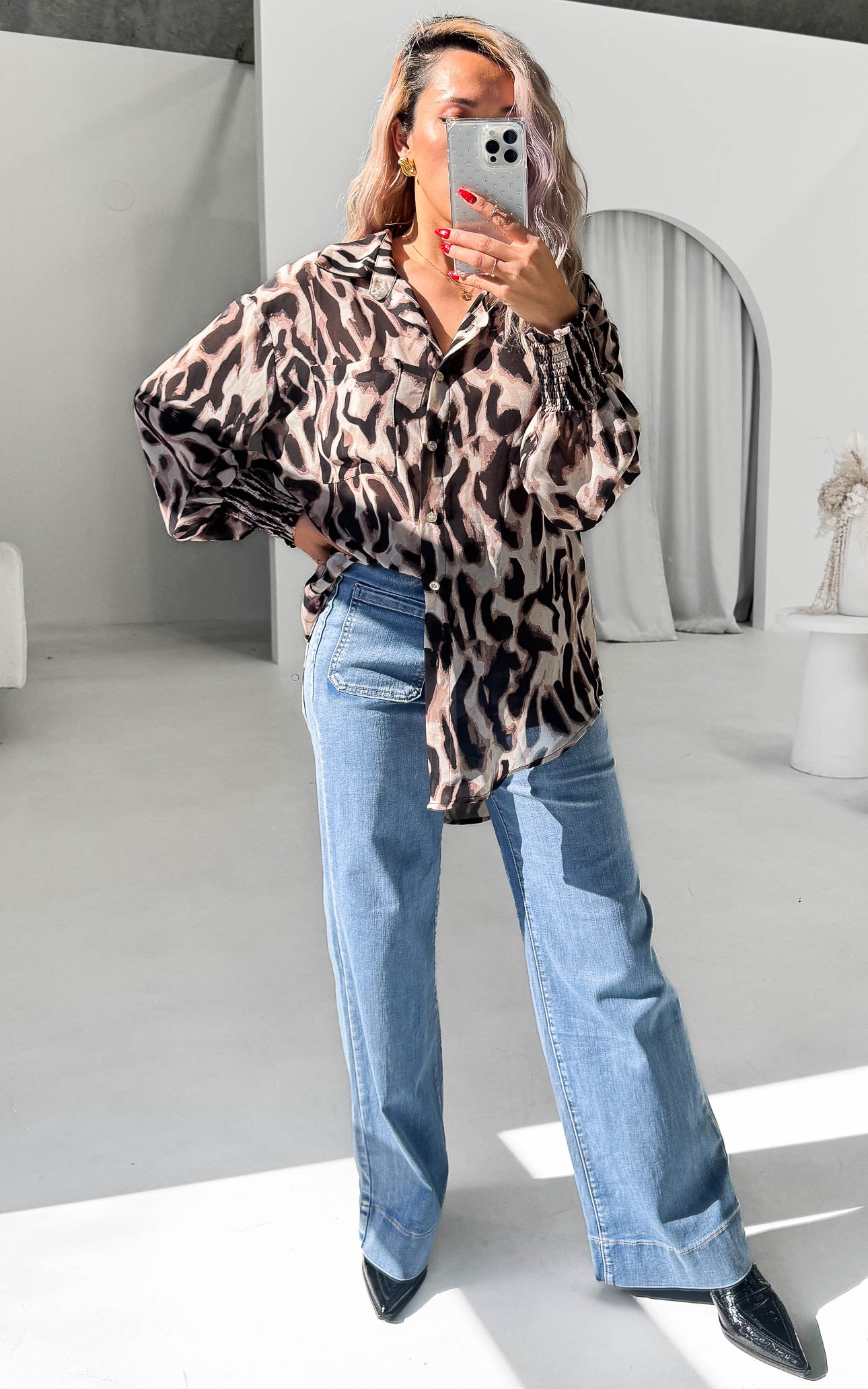 Veronica Shirt Blouse - Abstract Leopard Print