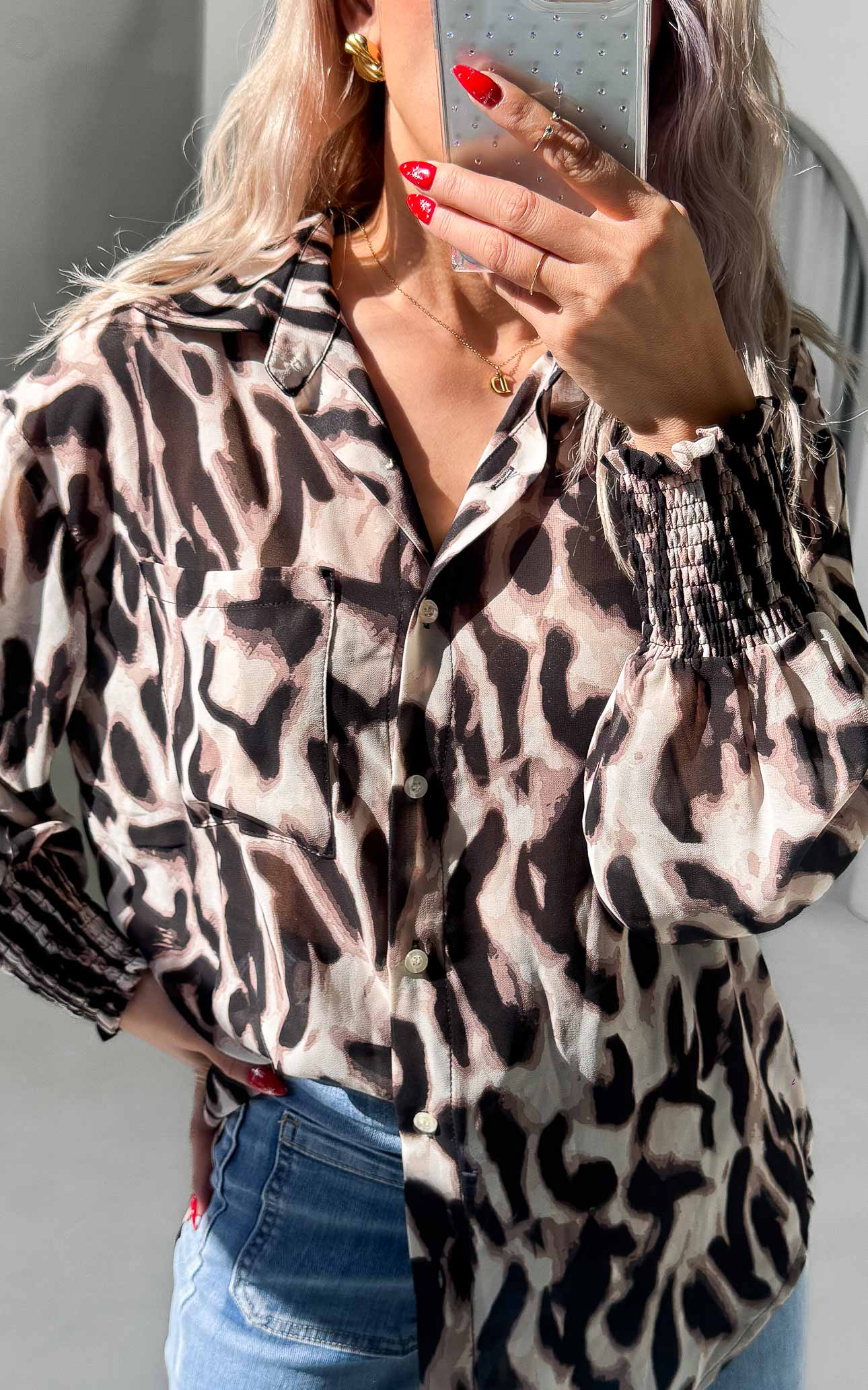 Veronica Shirt Blouse - Abstract Leopard Print