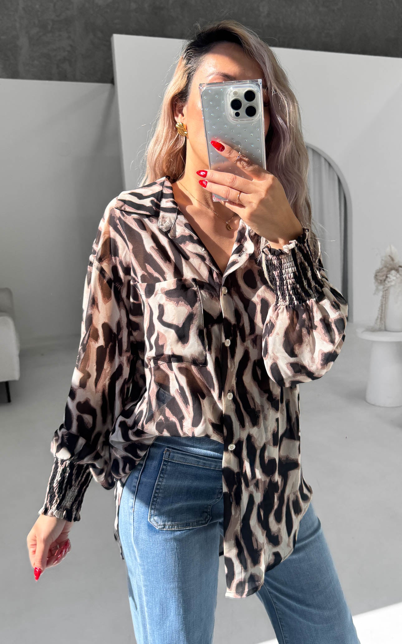 Veronica Shirt Blouse - Abstract Leopard Print