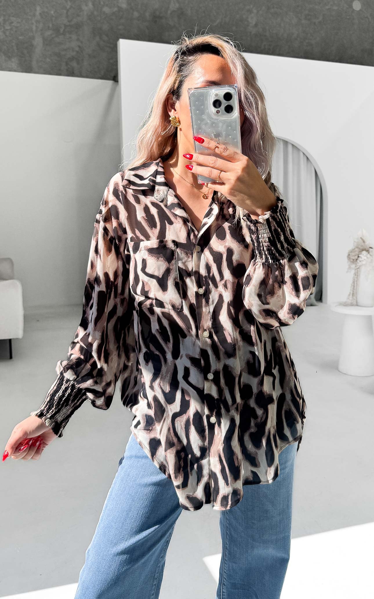 Veronica Shirt Blouse - Abstract Leopard Print