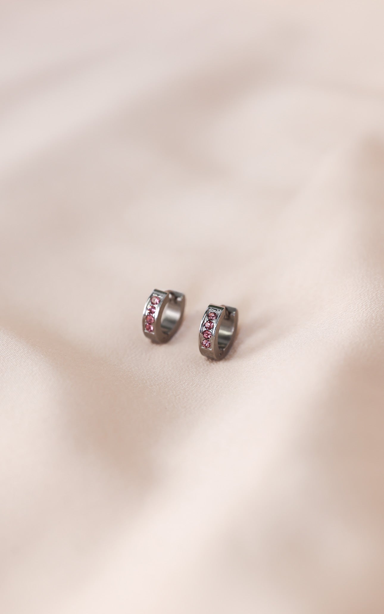 Vianna Hoop Earrings - Silver Pink Diamante