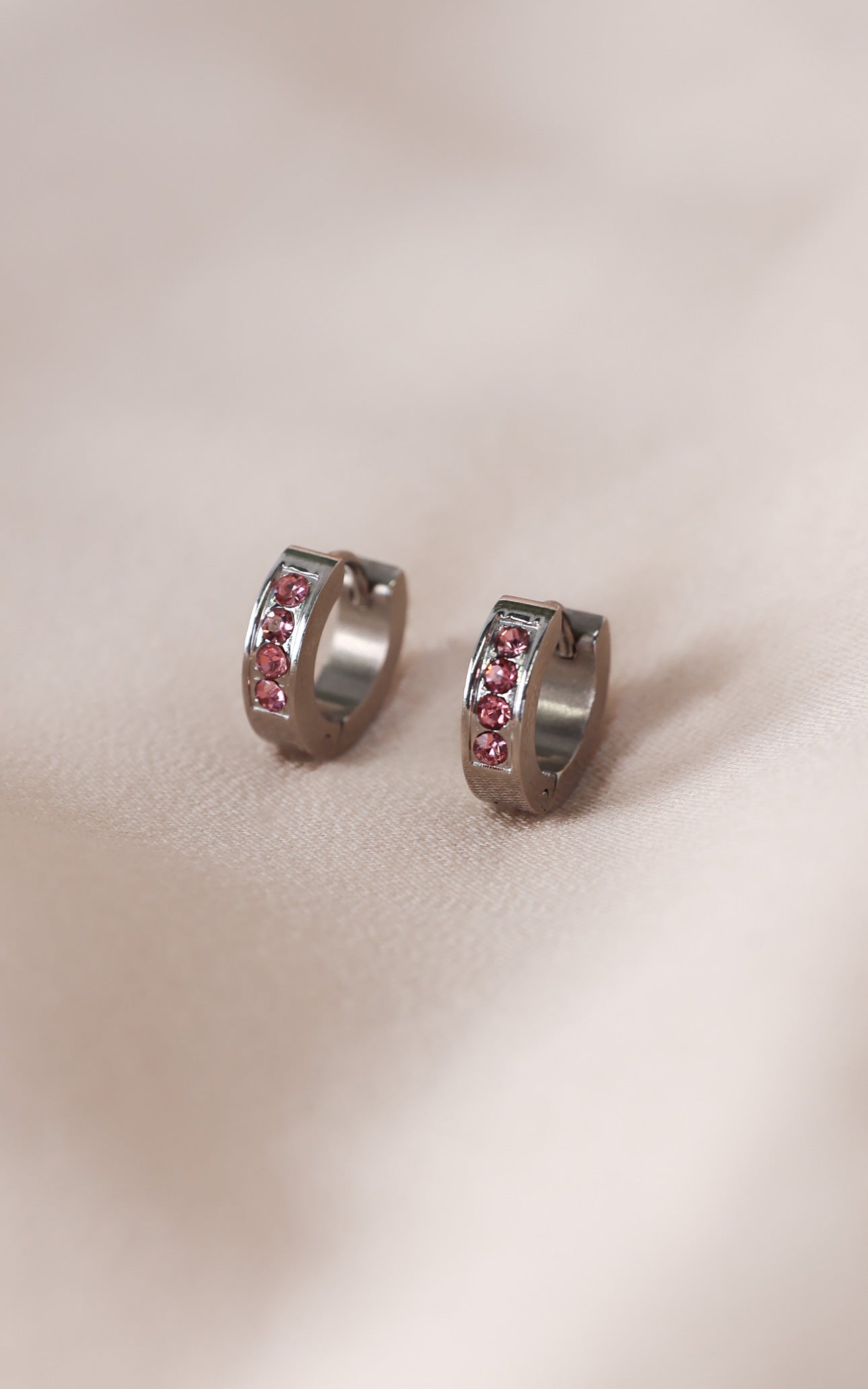 Vianna Hoop Earrings - Silver Pink Diamante