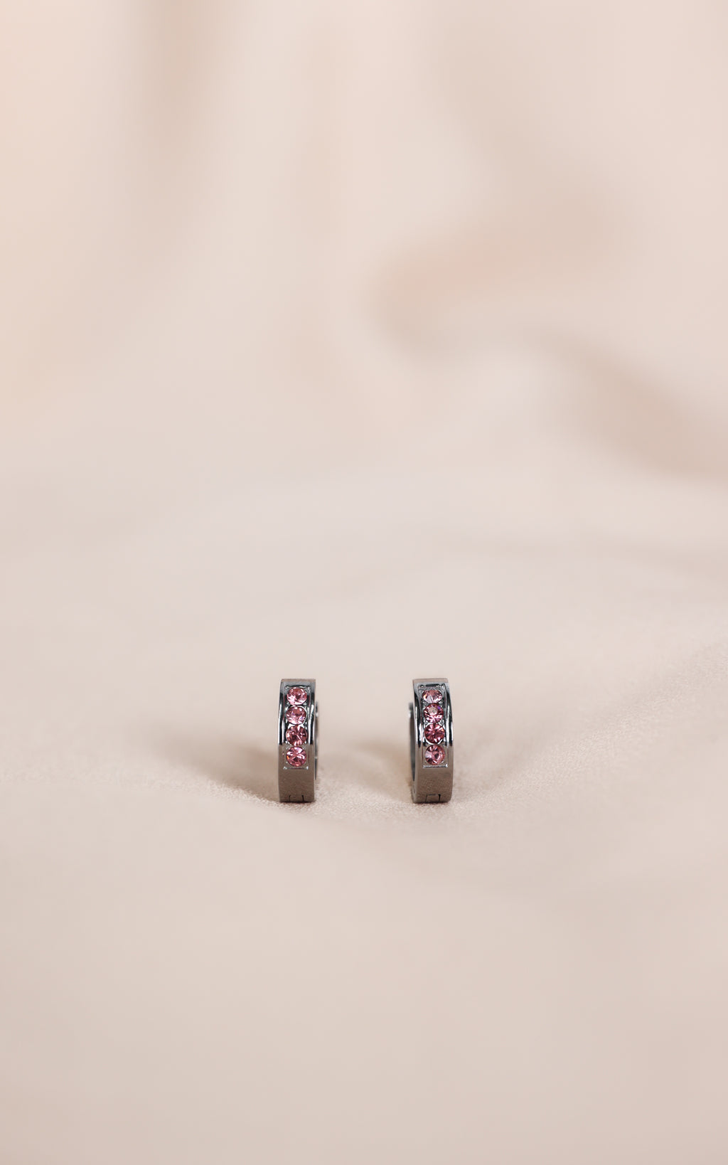 Vianna Hoop Earrings - Silver Pink Diamante